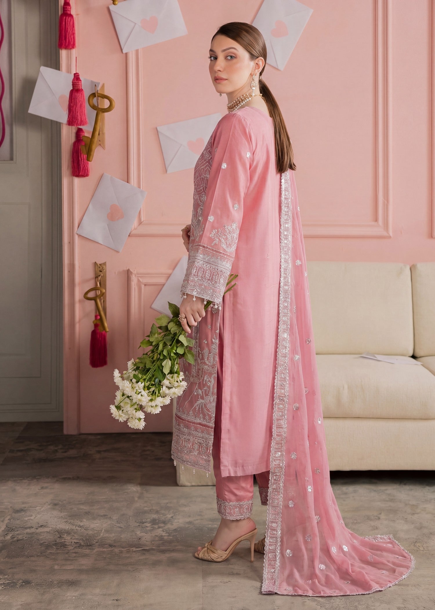 chiffon Kurta Set in Pink