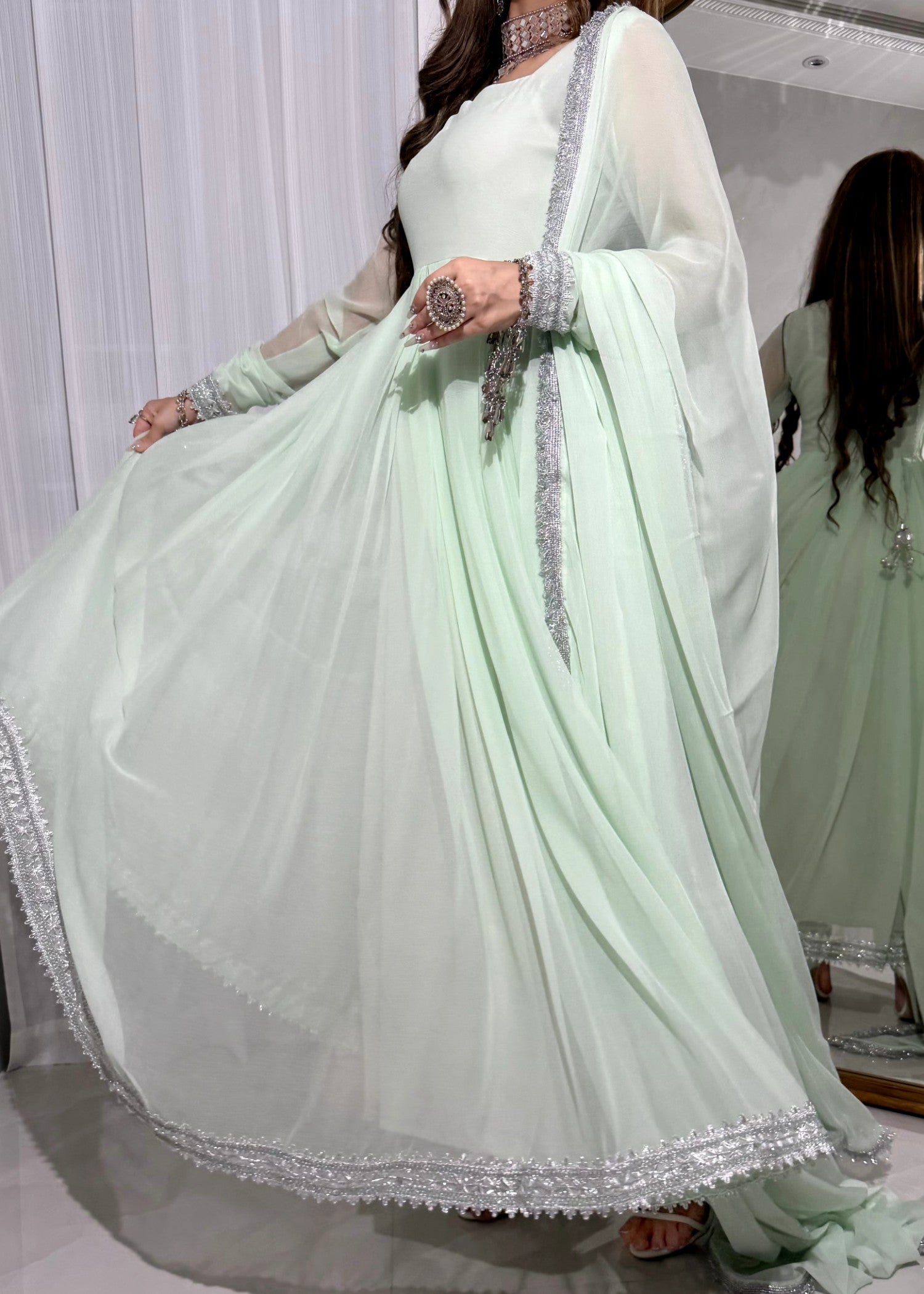 bemberg crinkle chiffon Maxi in Tea green