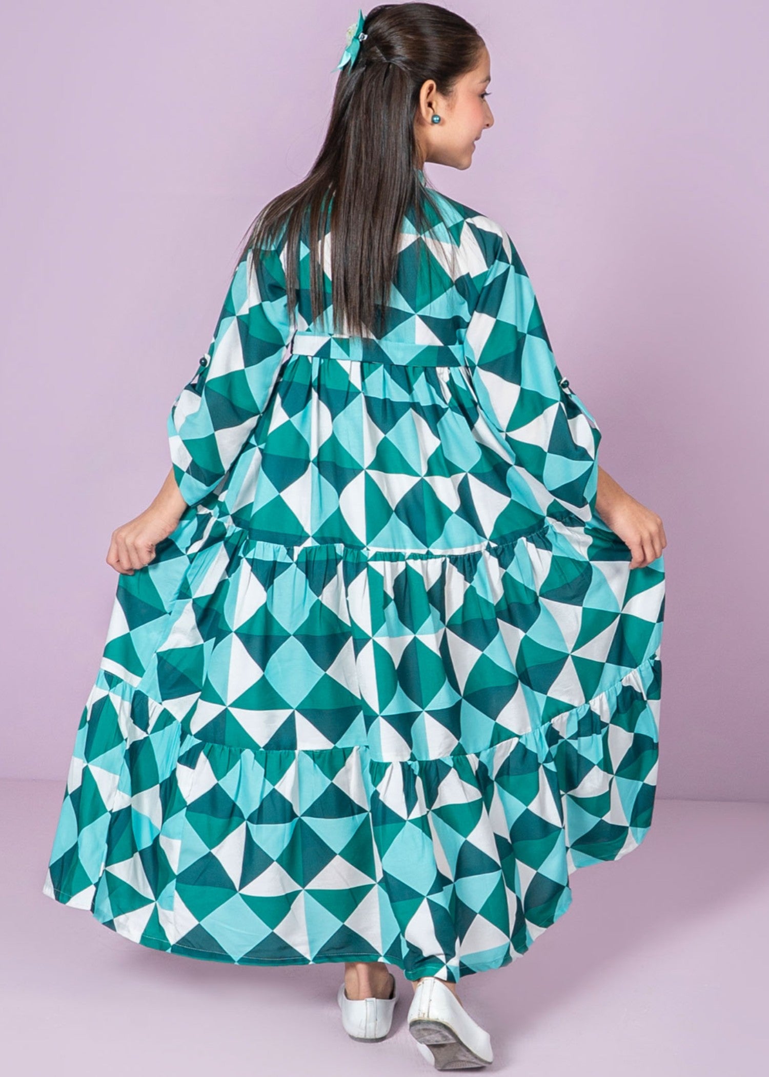 poly lawn Frock in Parrot green