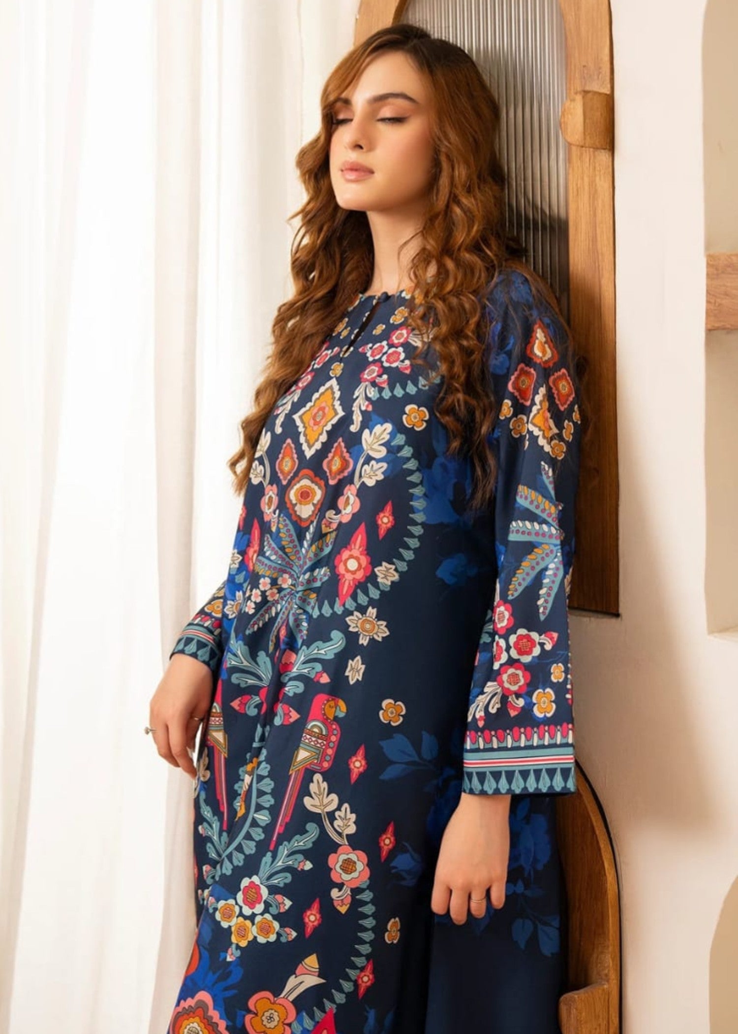blended cambric Kaftan in Blue