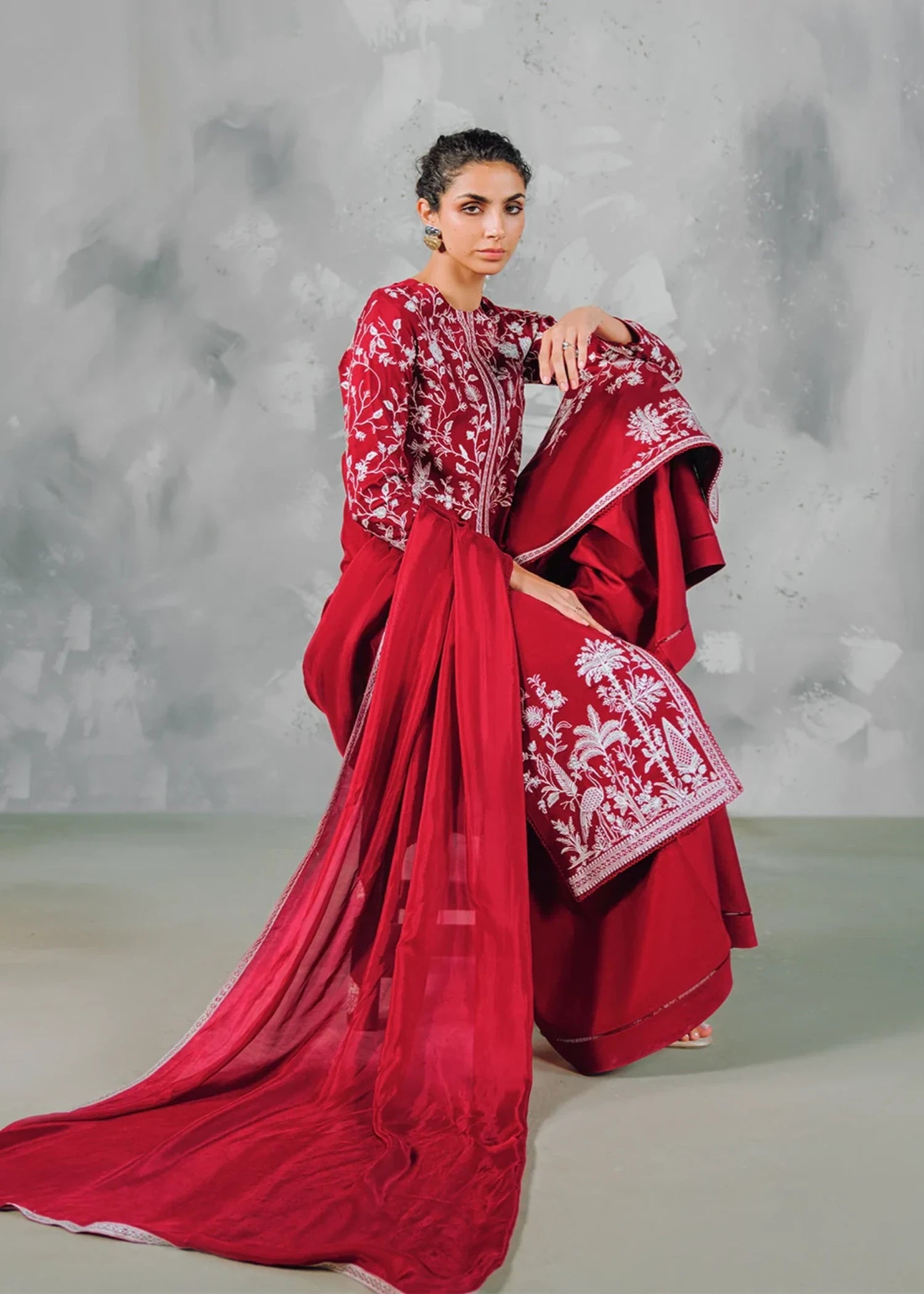 korean raw silk Kurta Set in Cherry red