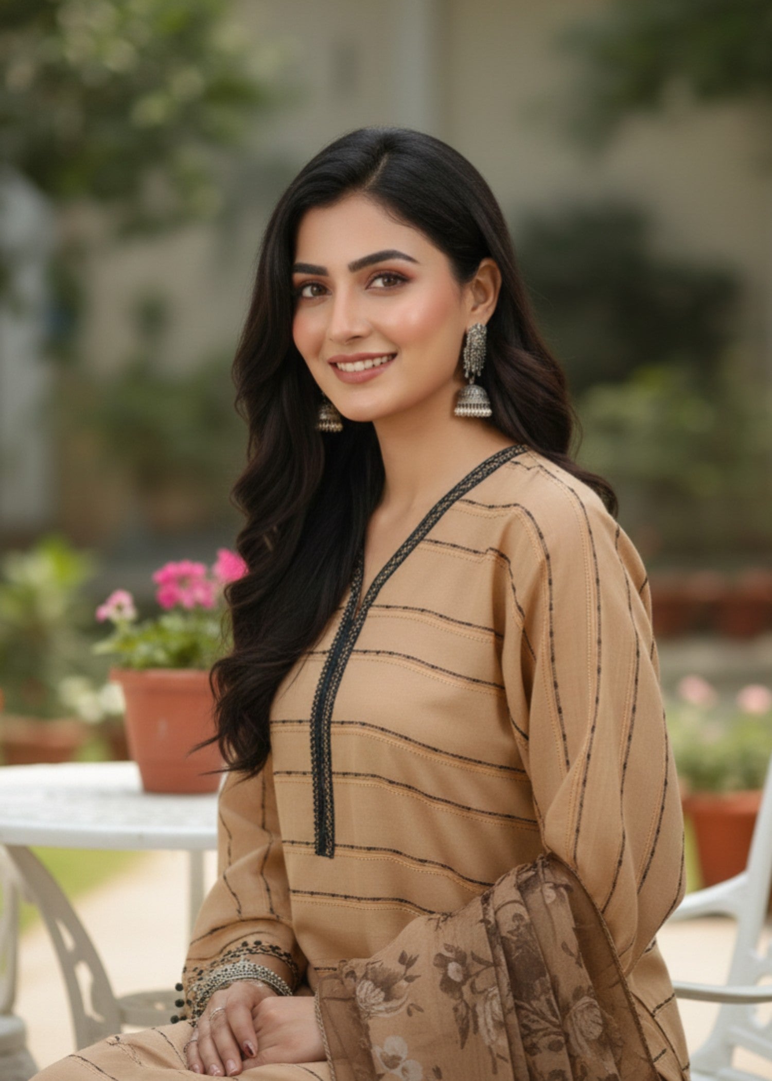 cotton karandi Kurta Set in Camel brown