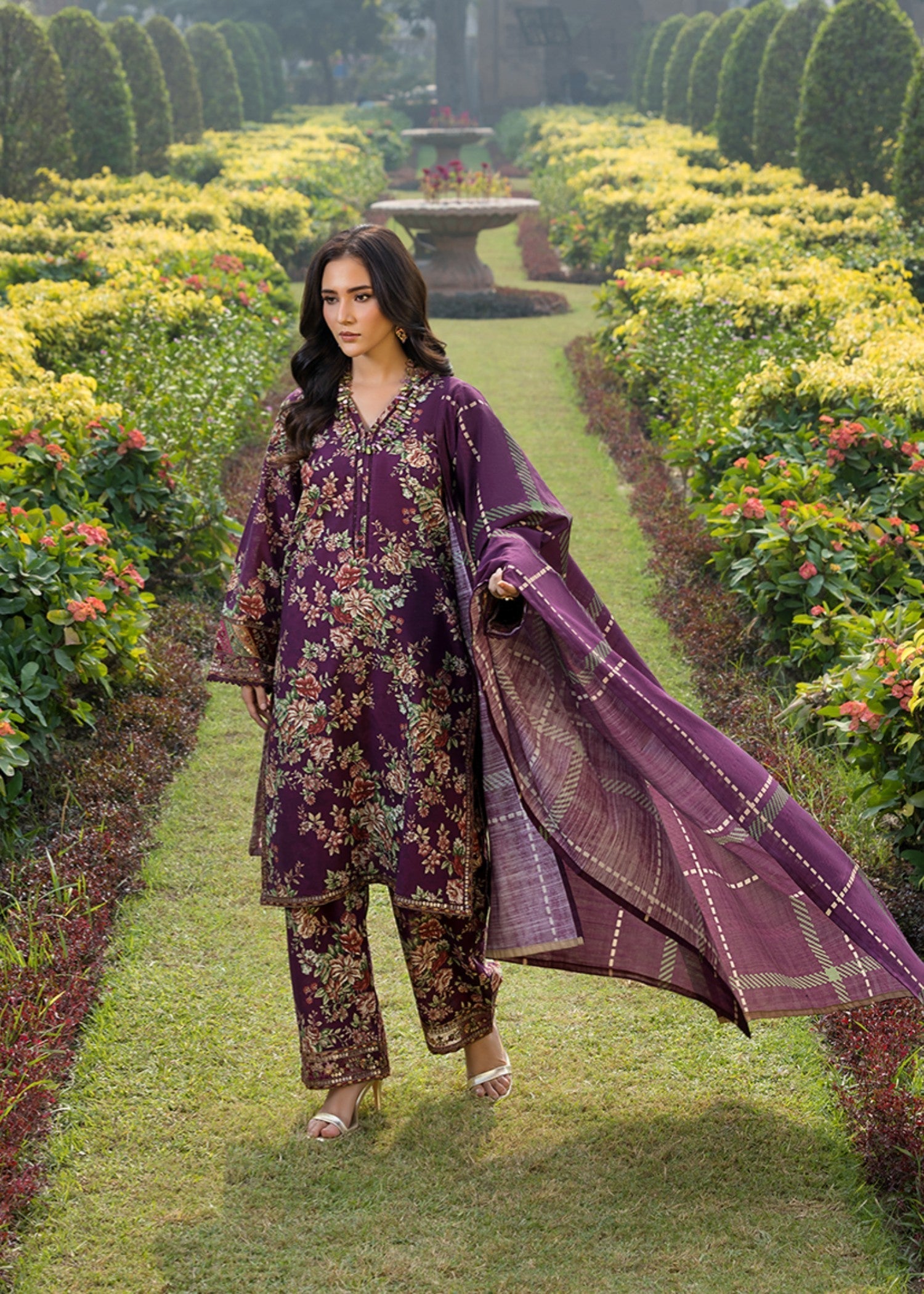 khaddar Kurta Set in Purple
