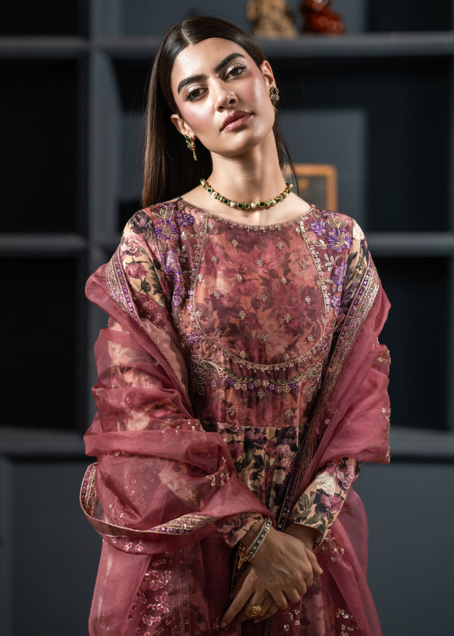 raw silk Pishwas in Peach orange