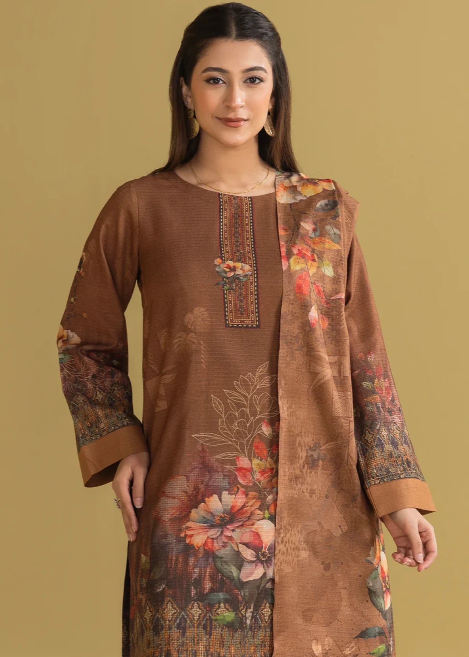 dhanak Unstitched in Camel brown