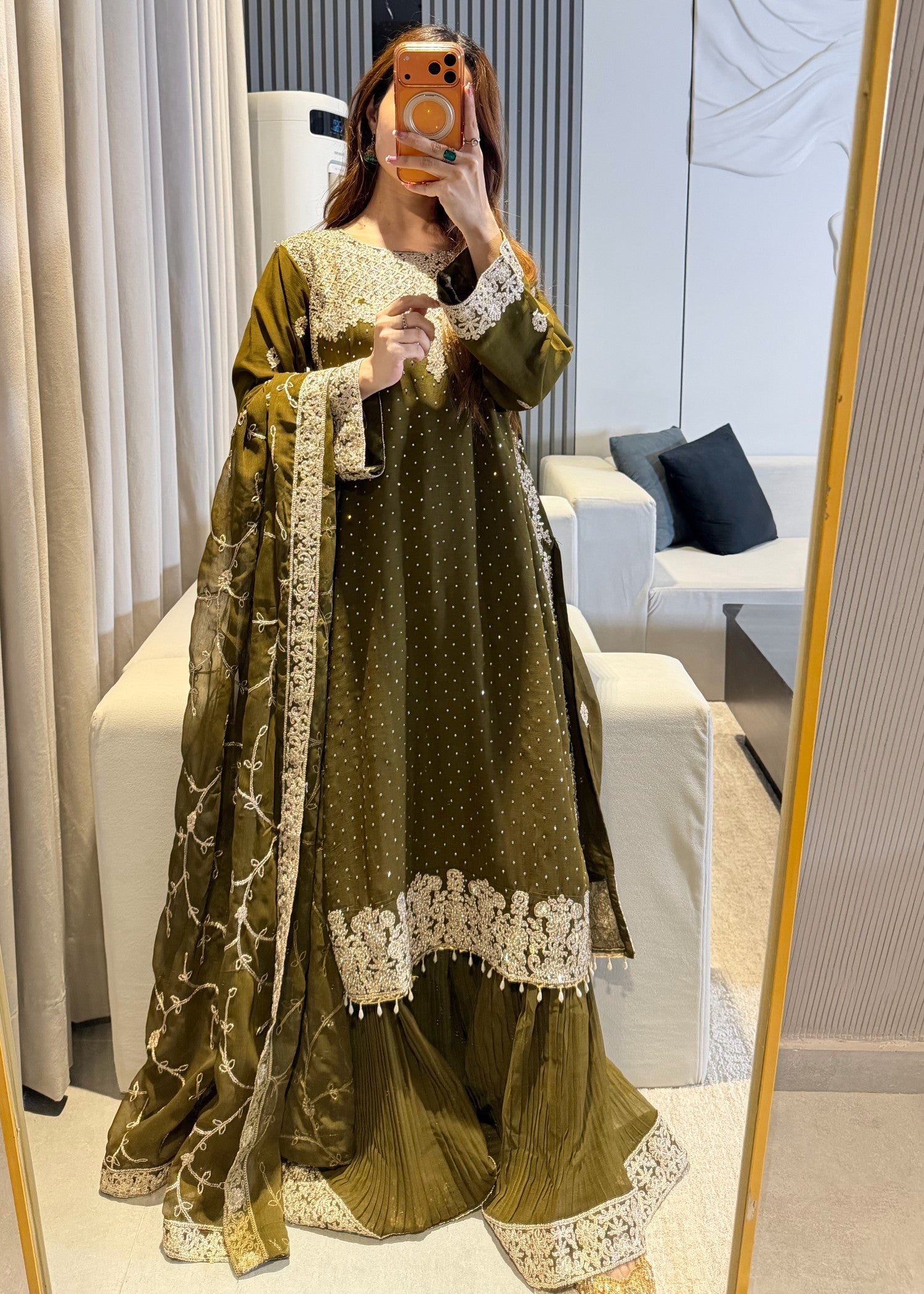 chiffon Sharara in Olive green