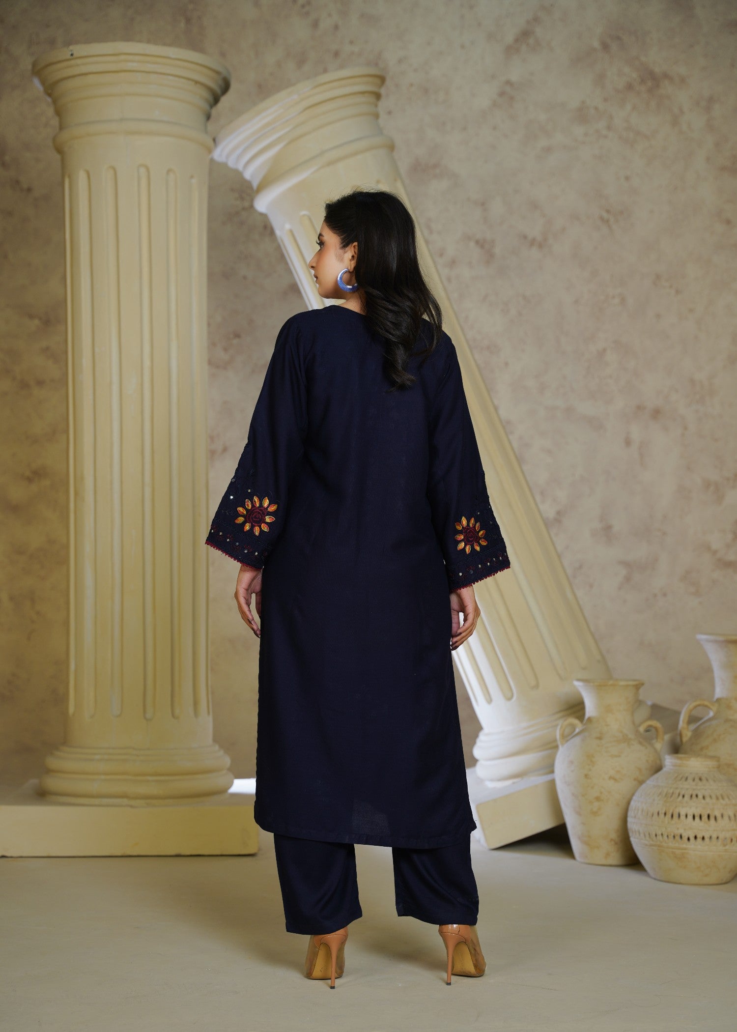 linen chambray Kurta Set in Navy blue