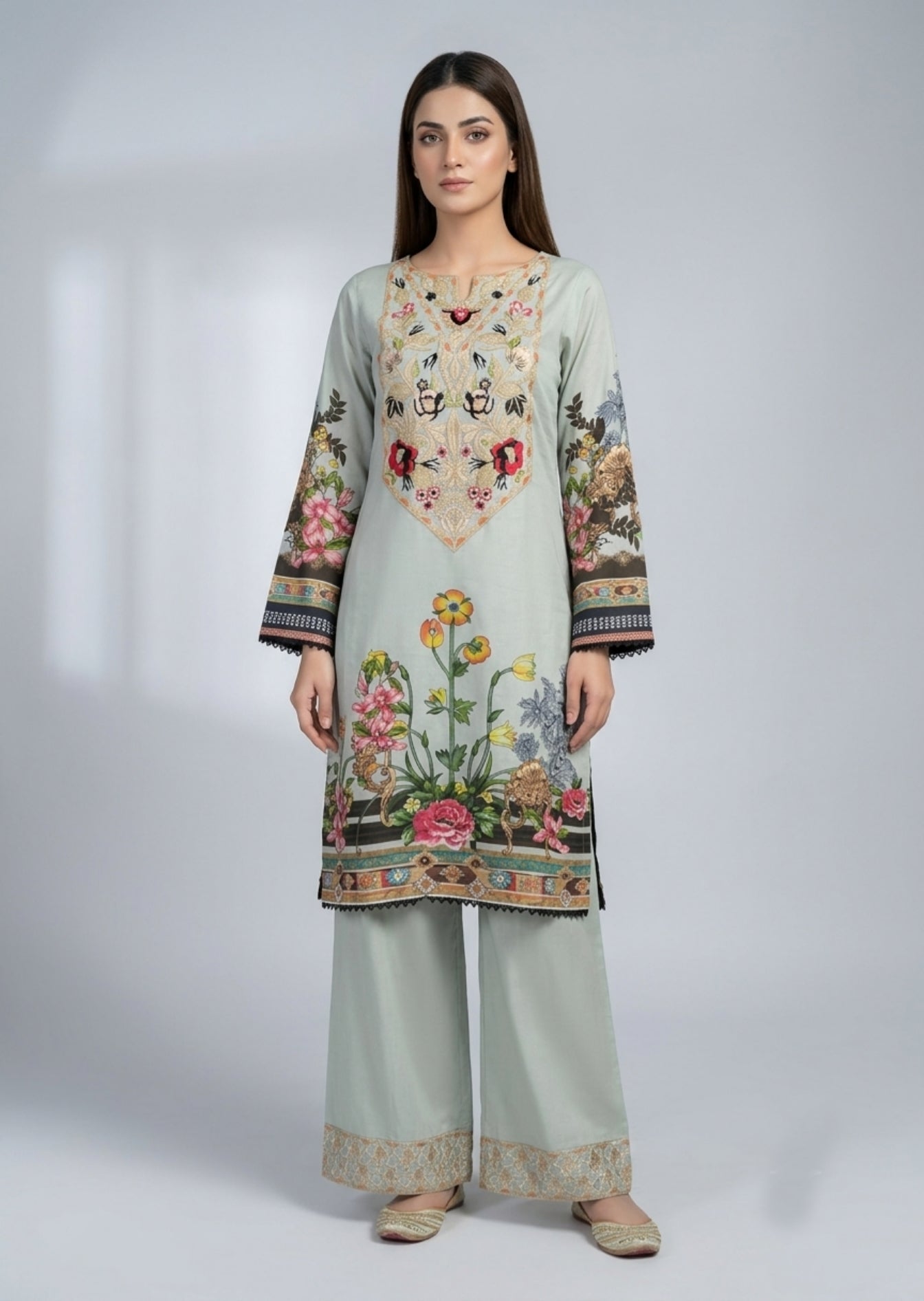 linen Kurta Set in Ash grey