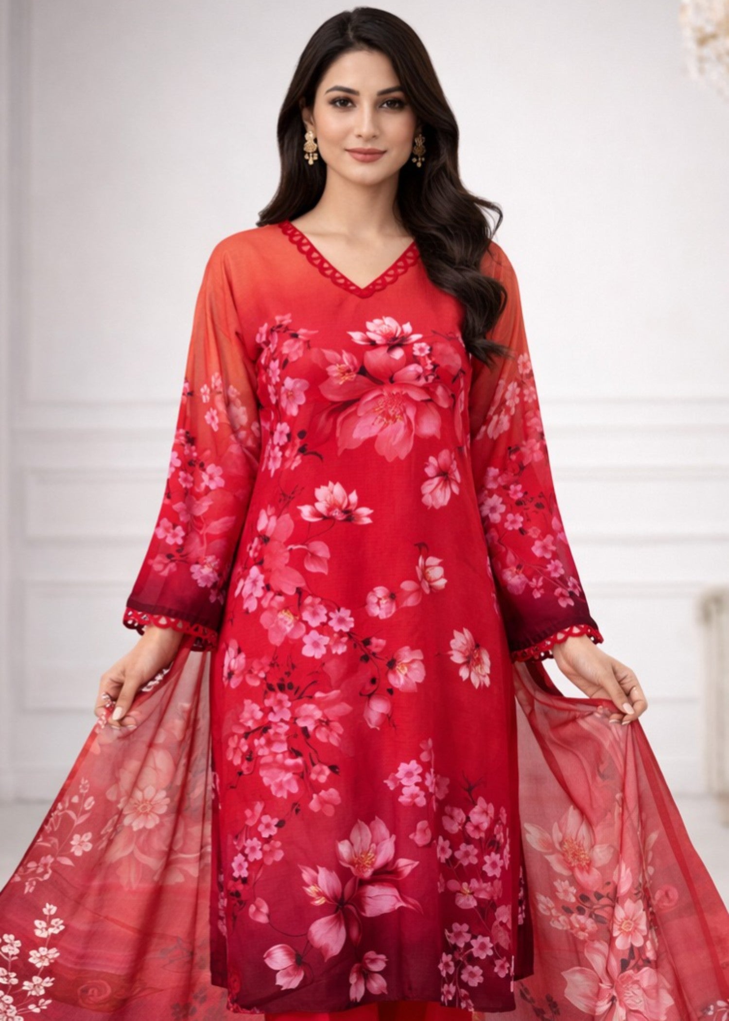 viscose Unstitched in Crimson