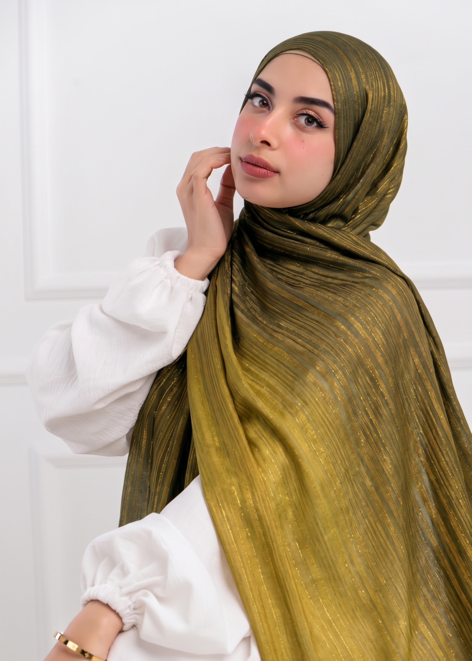 pk crinkle chiffon Hijab in Olive green