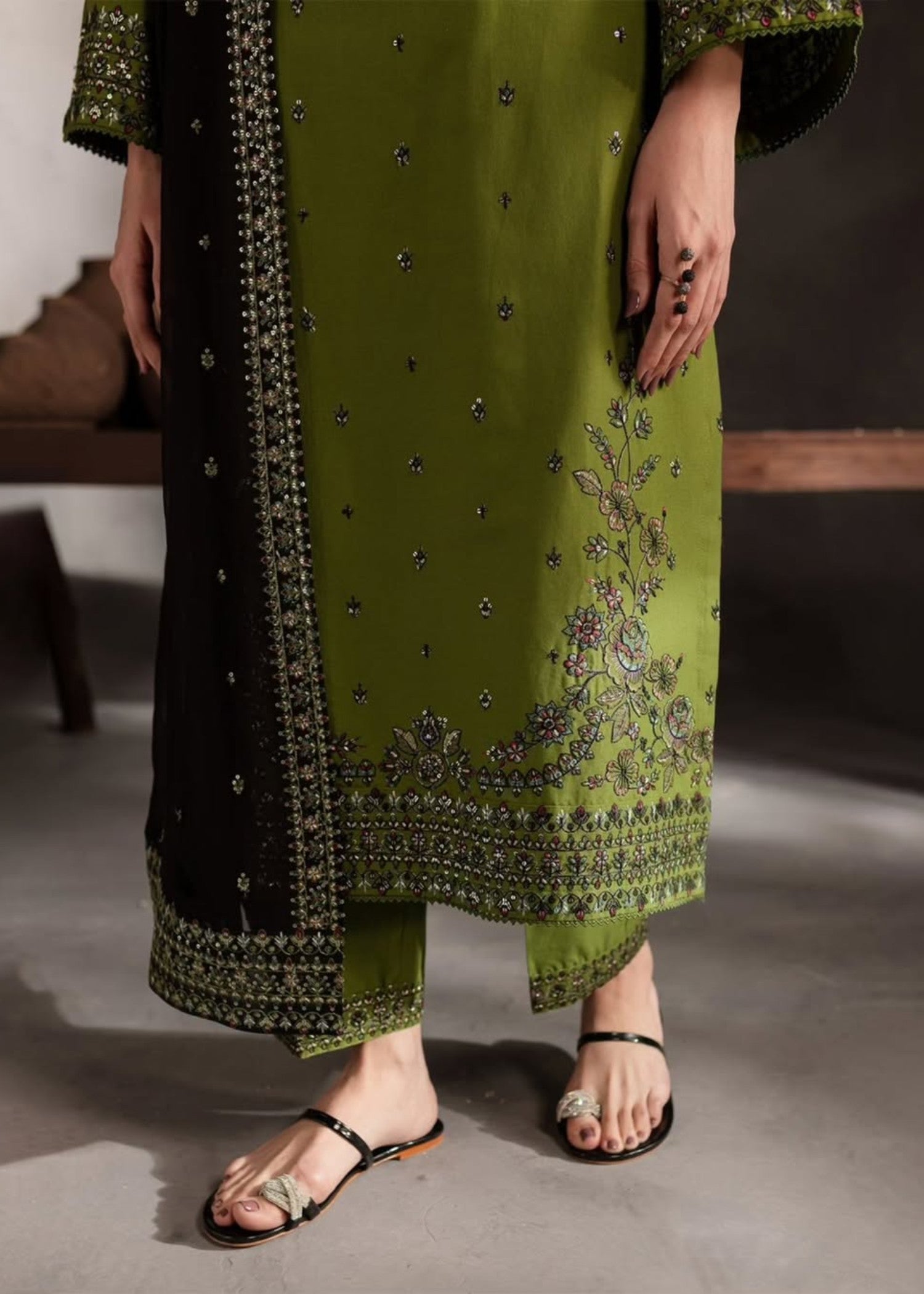 linen Kurta Set in Olive green