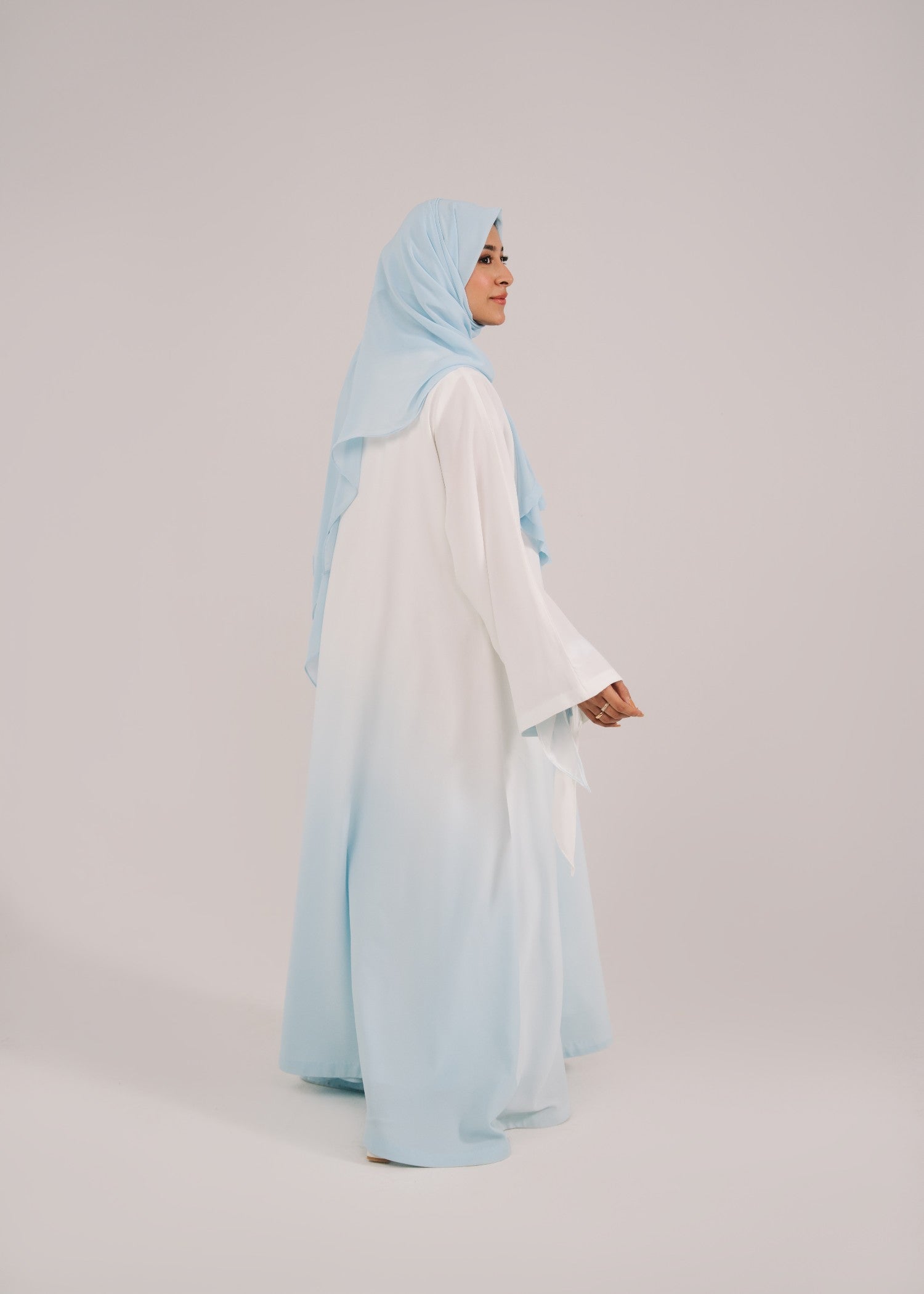 crepe Abaya in White, cloud blue