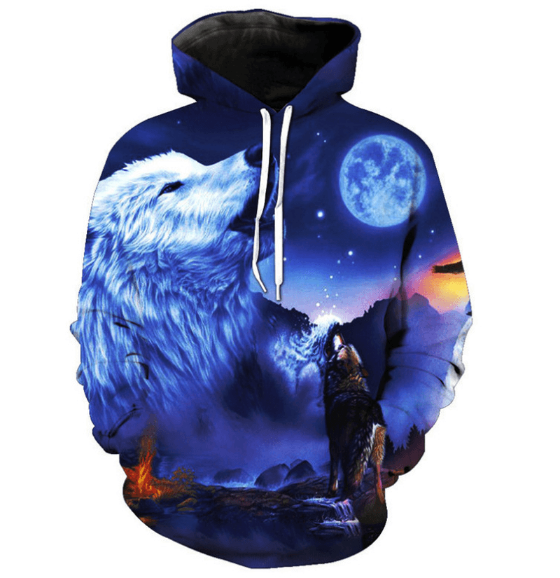 3D Digital Animal Print Hooded round Neck Sweatshirt