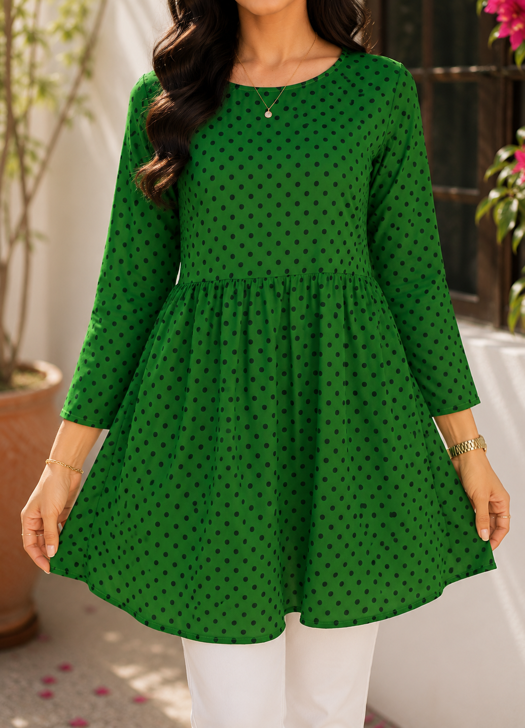 chiffon polyester Tunic in Green