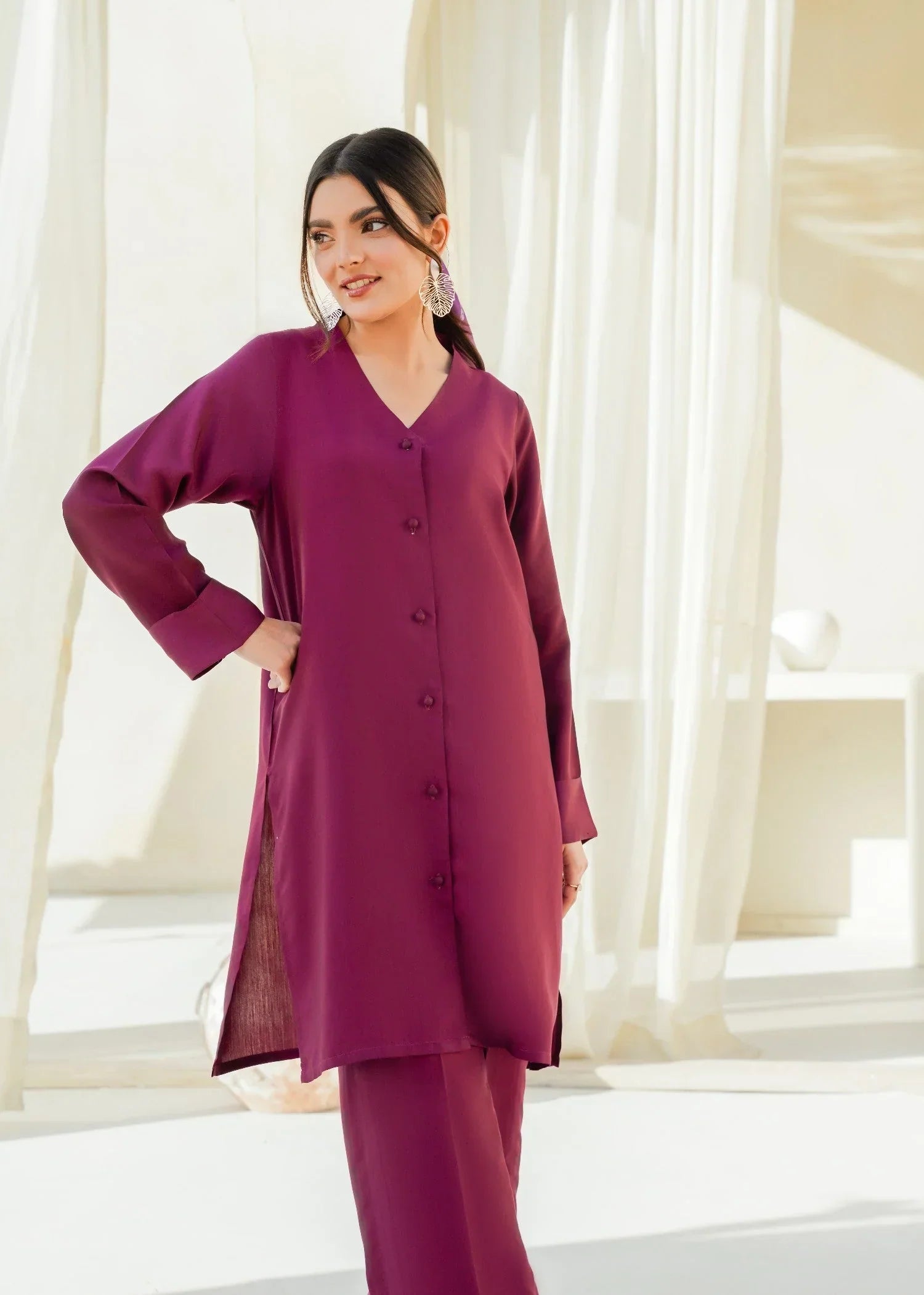 cotton silk Co ord Sets in Burgundy