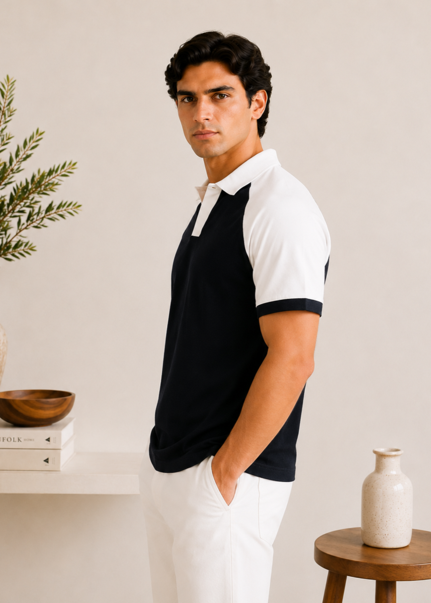 cotton pique Polo Shirt in Black, white