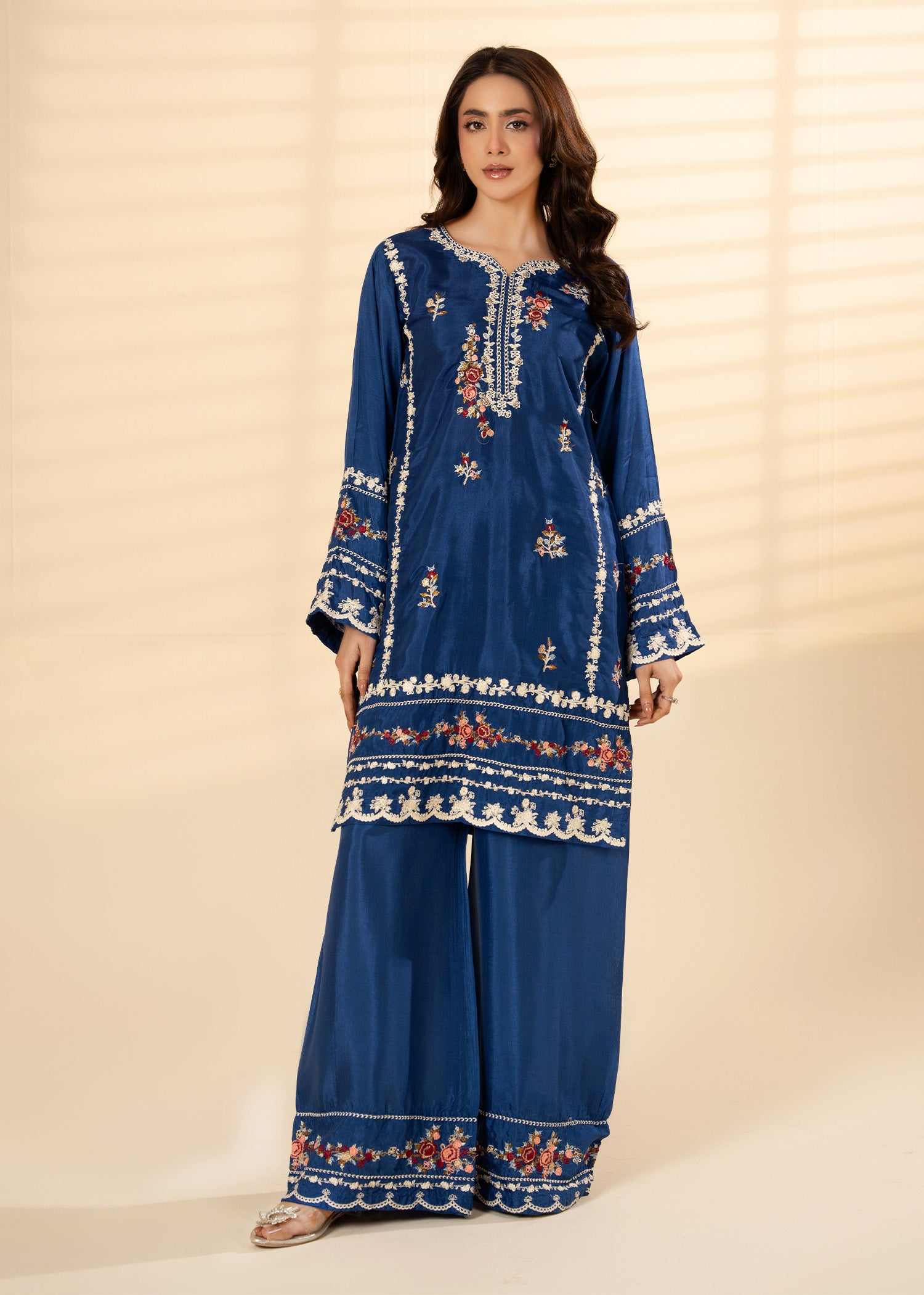 viscose raw silk Kurta Set in Royal blue