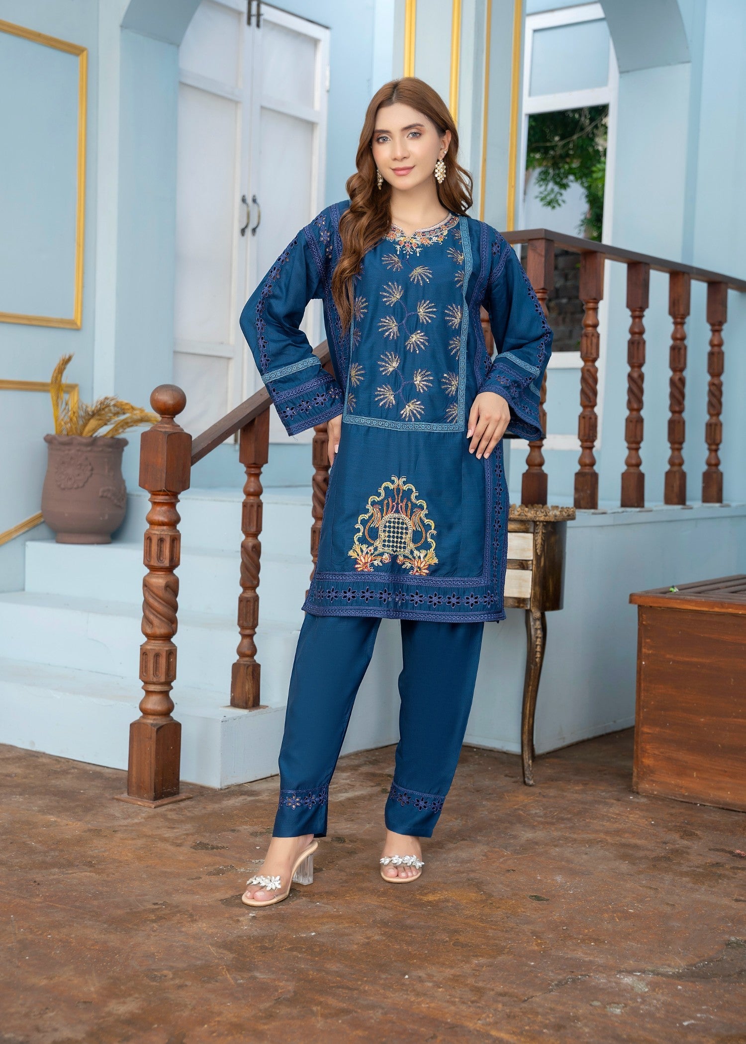 viscose Kurta Set in Navy blue