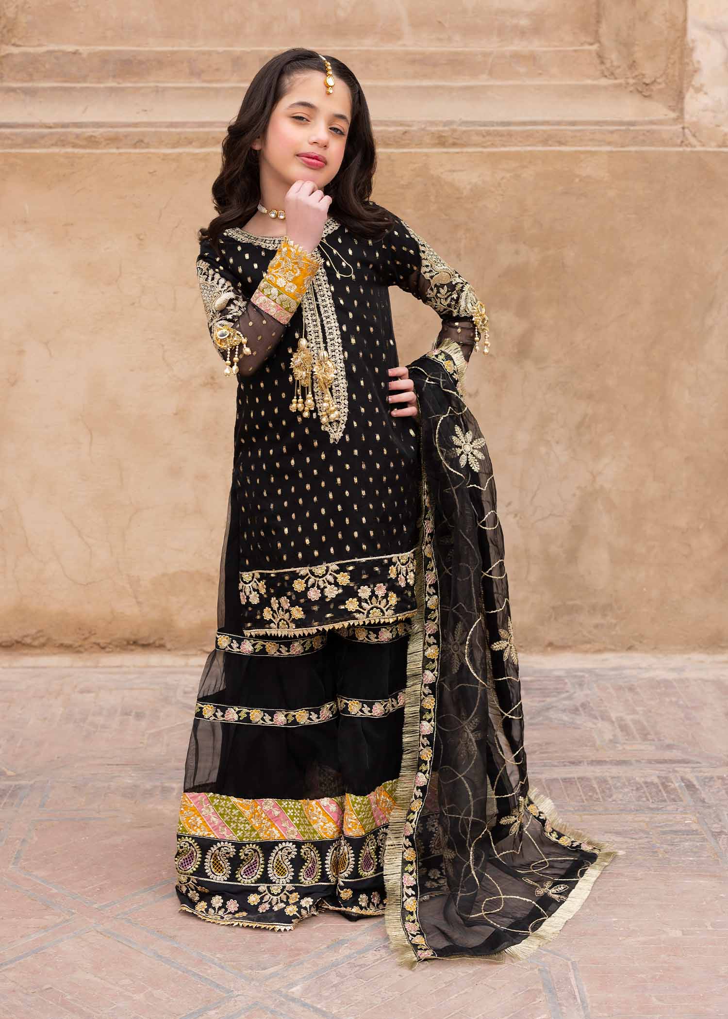 organza Gharara in Black