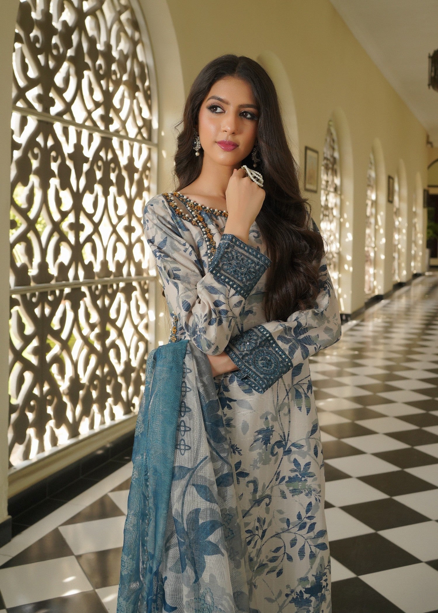 cotton Kurta Set in Ivory