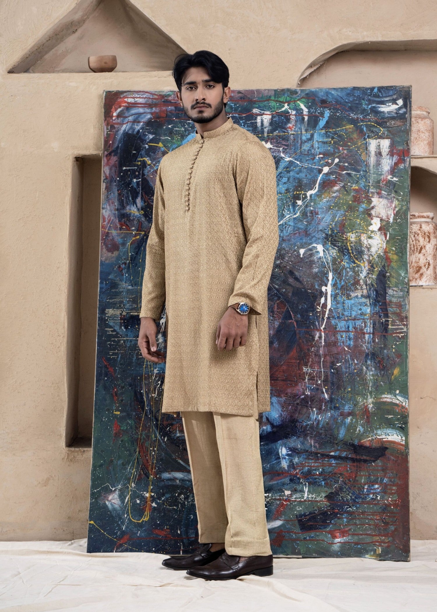 raw silk Kurta Set in Goldenrod