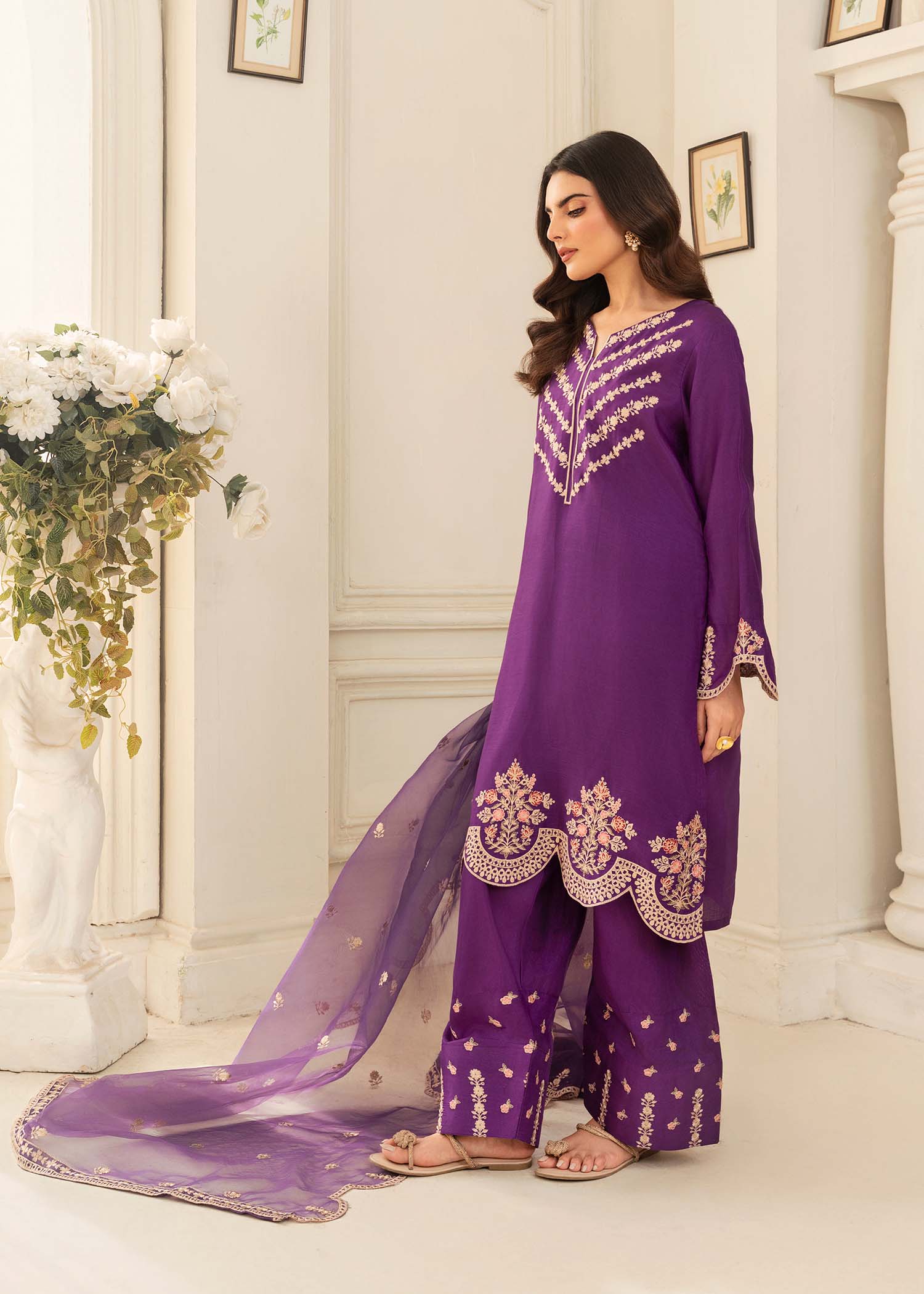 kattan silk Kurta Set in Purple heart