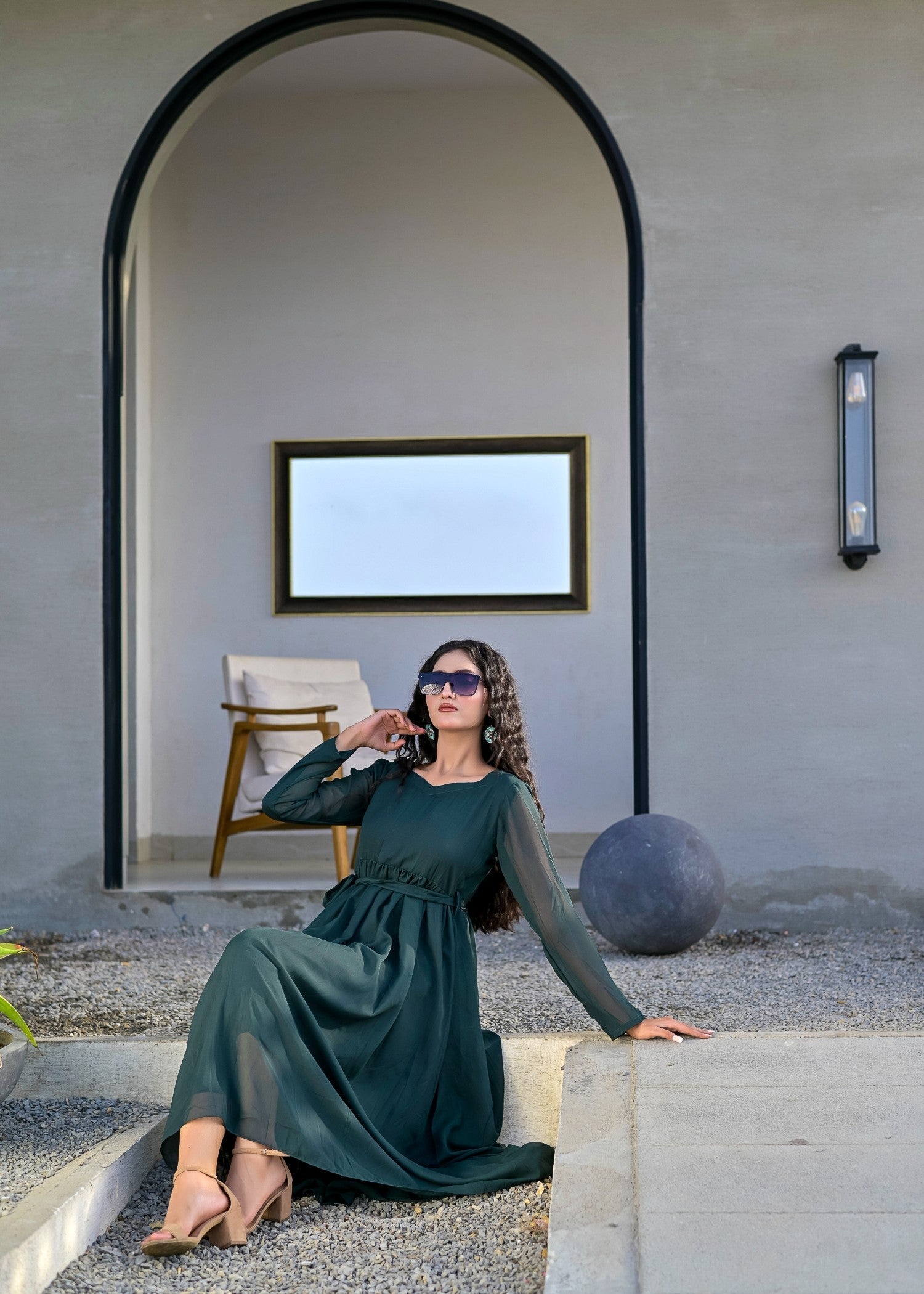 chiffon Maxi in Bottle green