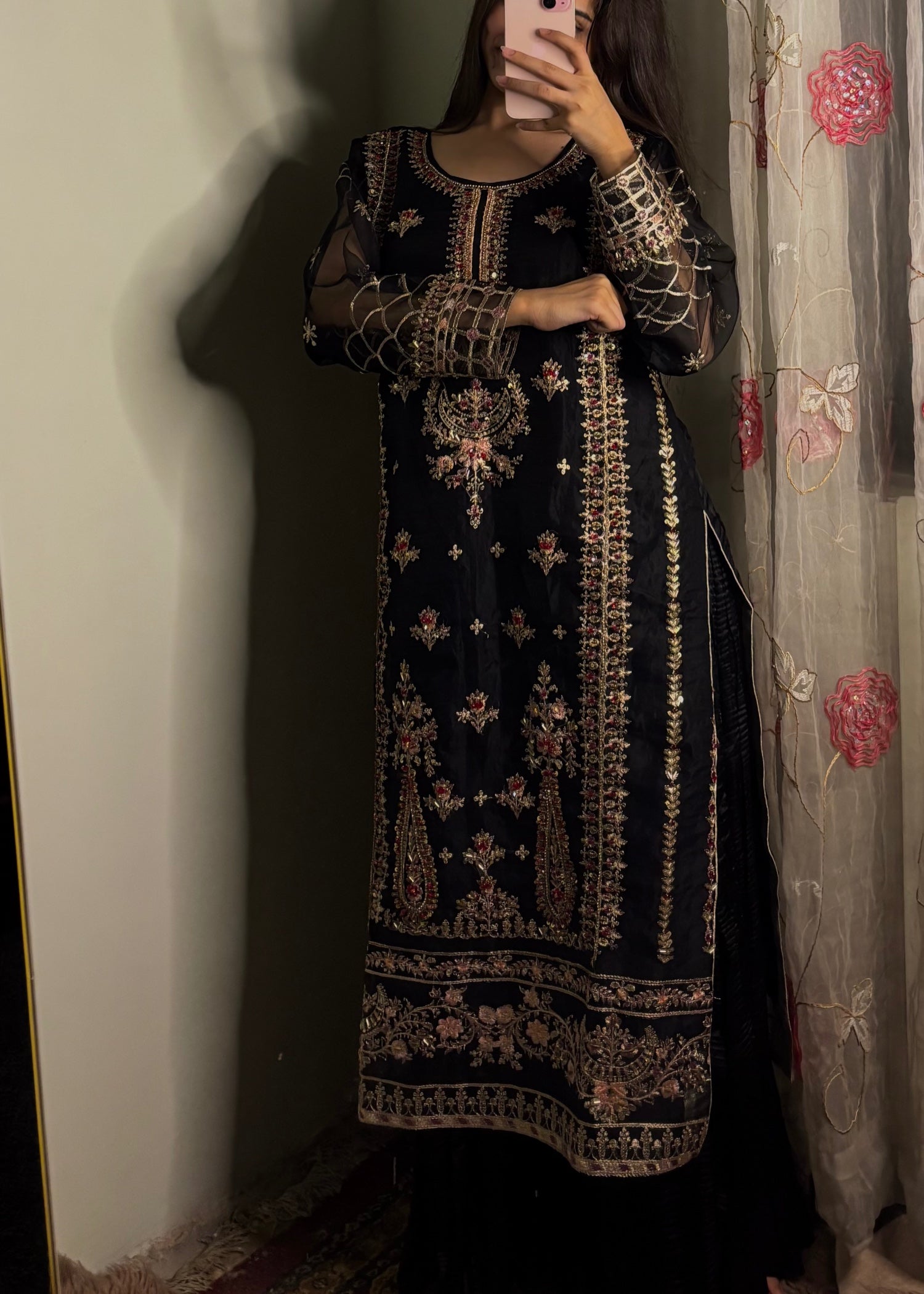 organza Sharara in Maroon, black