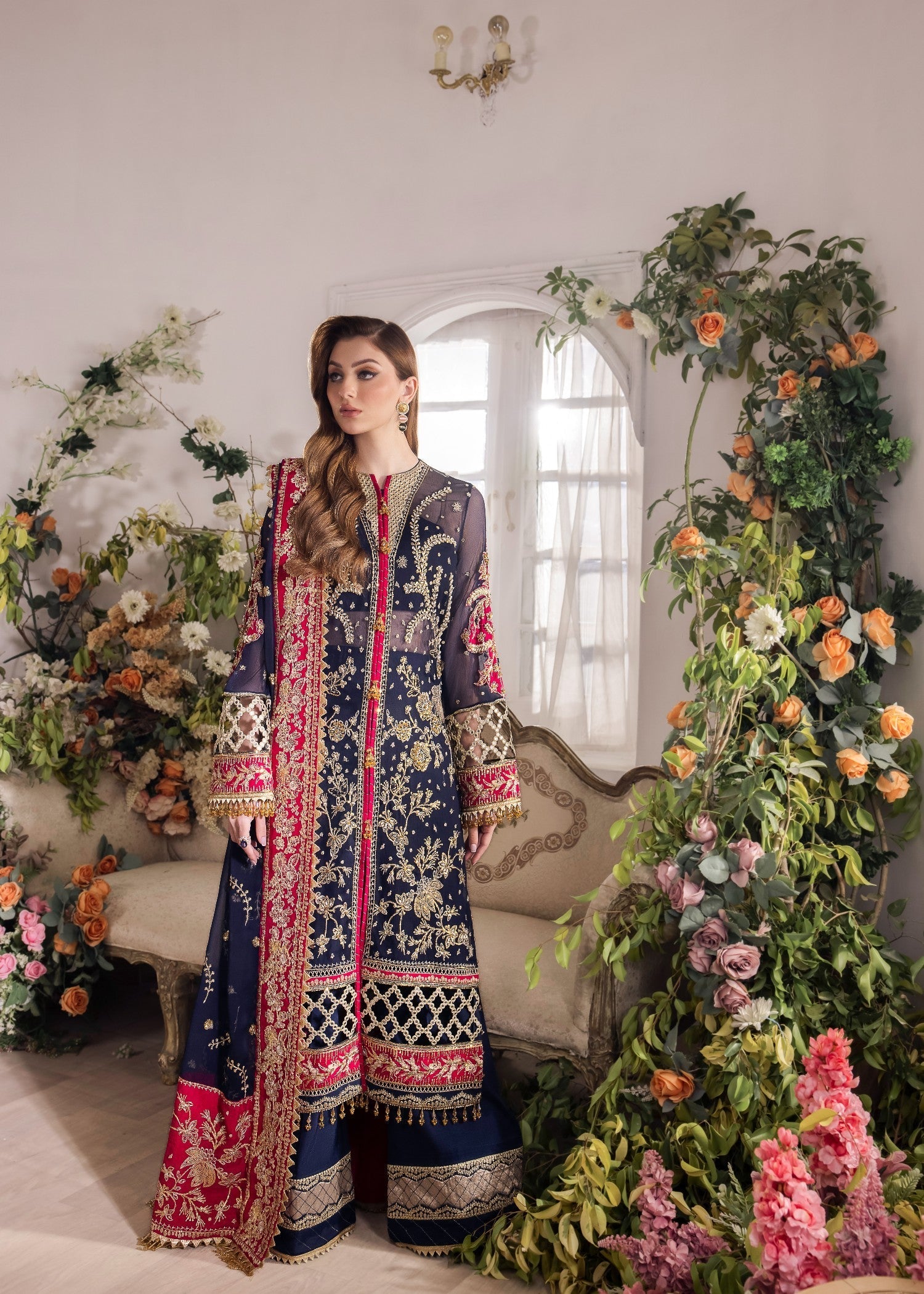 chiffon Kurta Set in Navy blue
