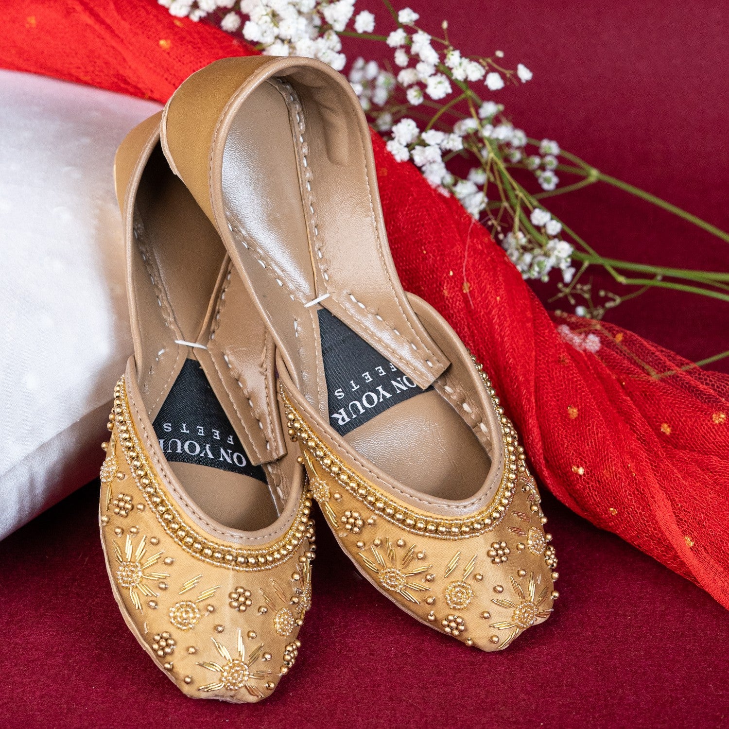 Khussa in Gold by - High Quality Women Khussa OQG6789