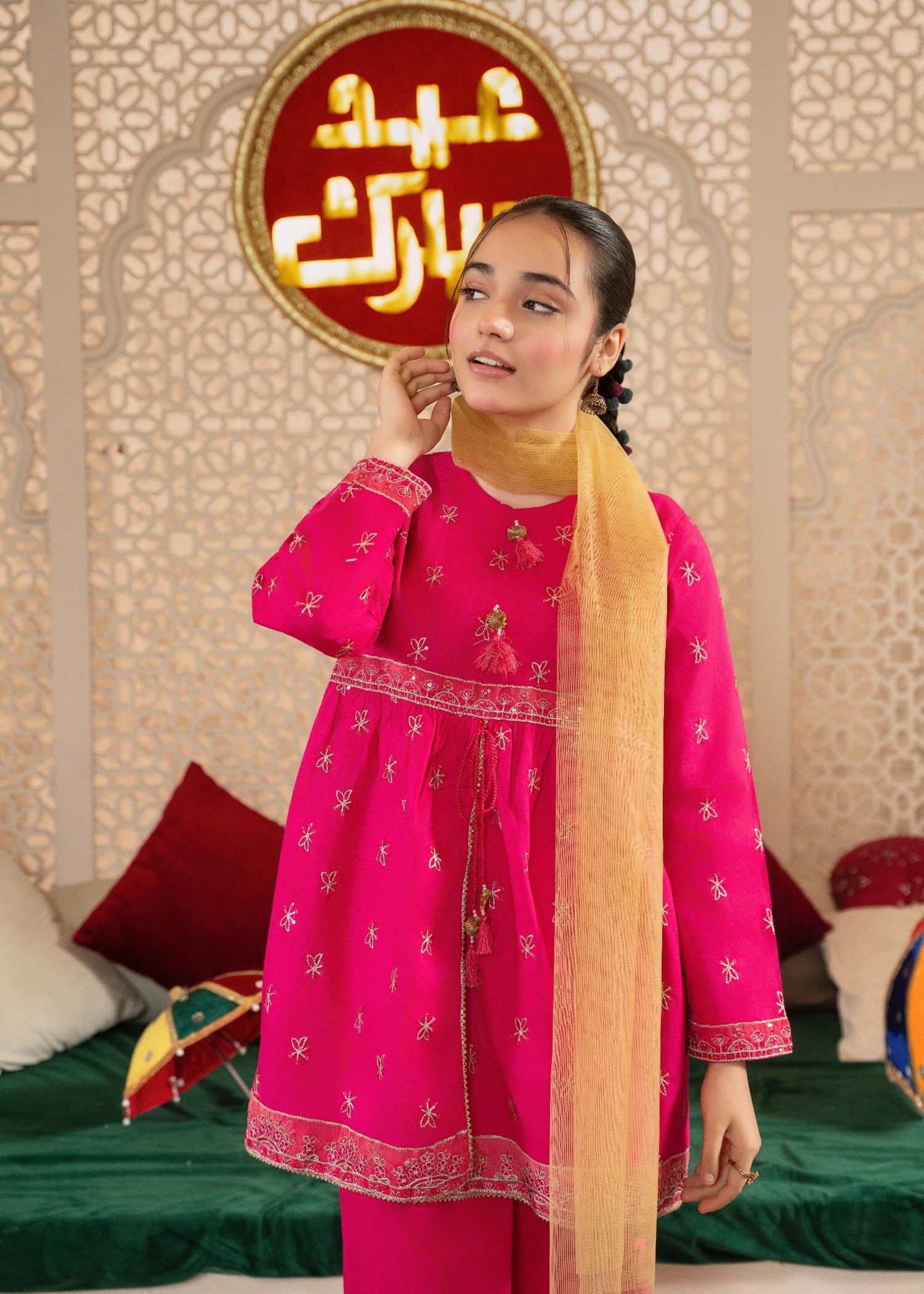 cotton Short Frock in Hot pink