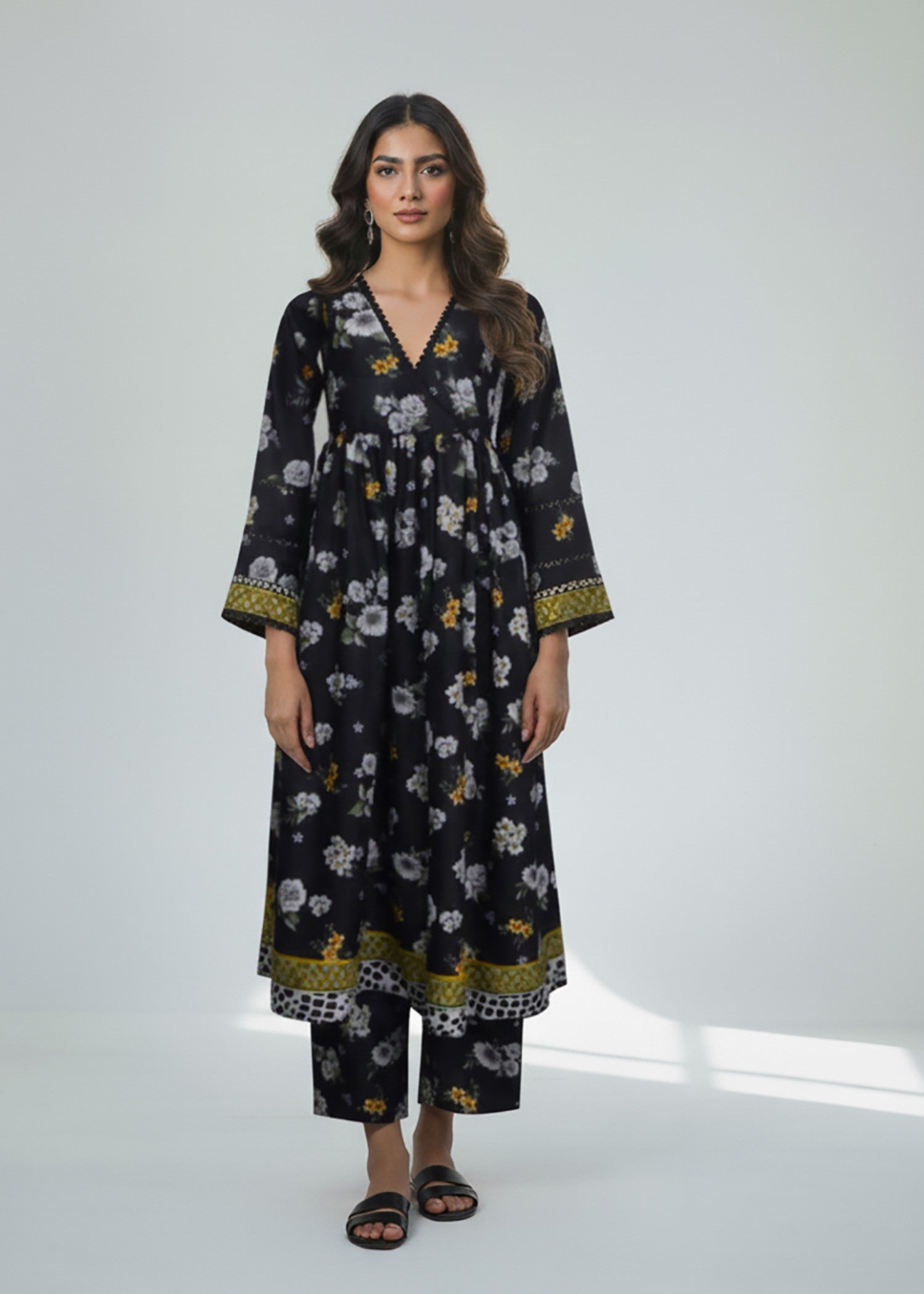 poly lawn Short Frock in Black
