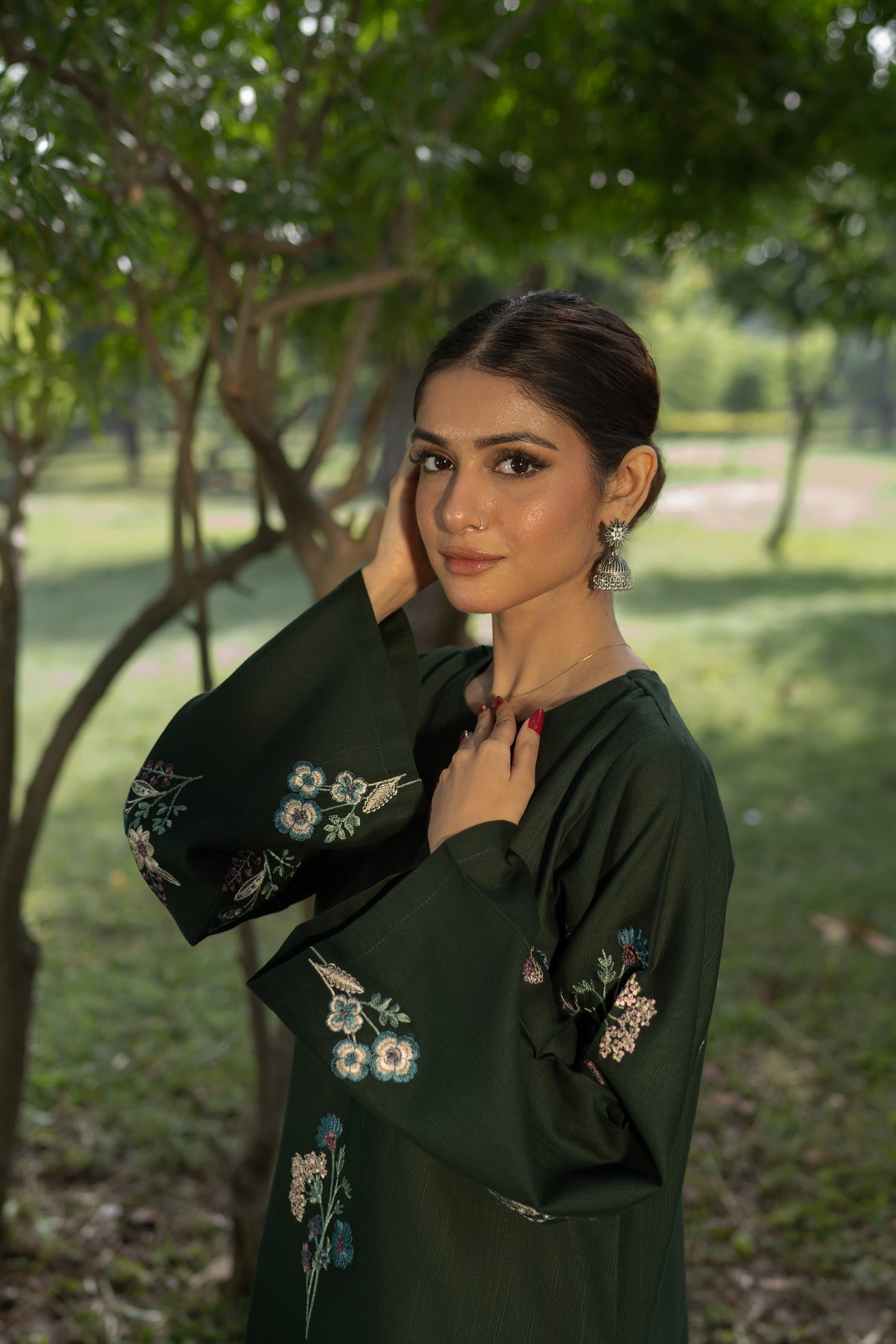 slub khaddar Kurta Set in Rust orange, bottle green