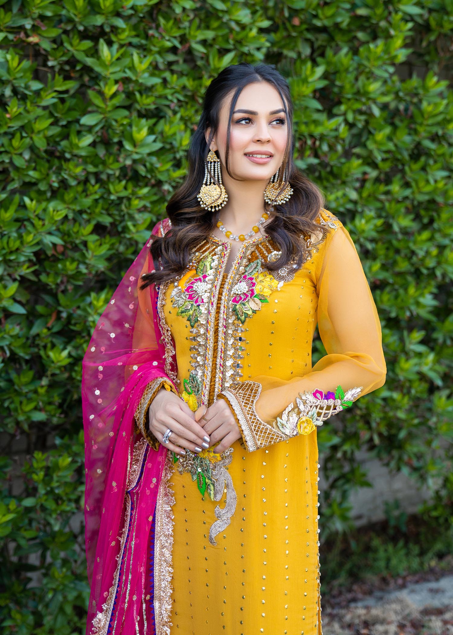 crinkle chiffon Kurta Set in Mustard