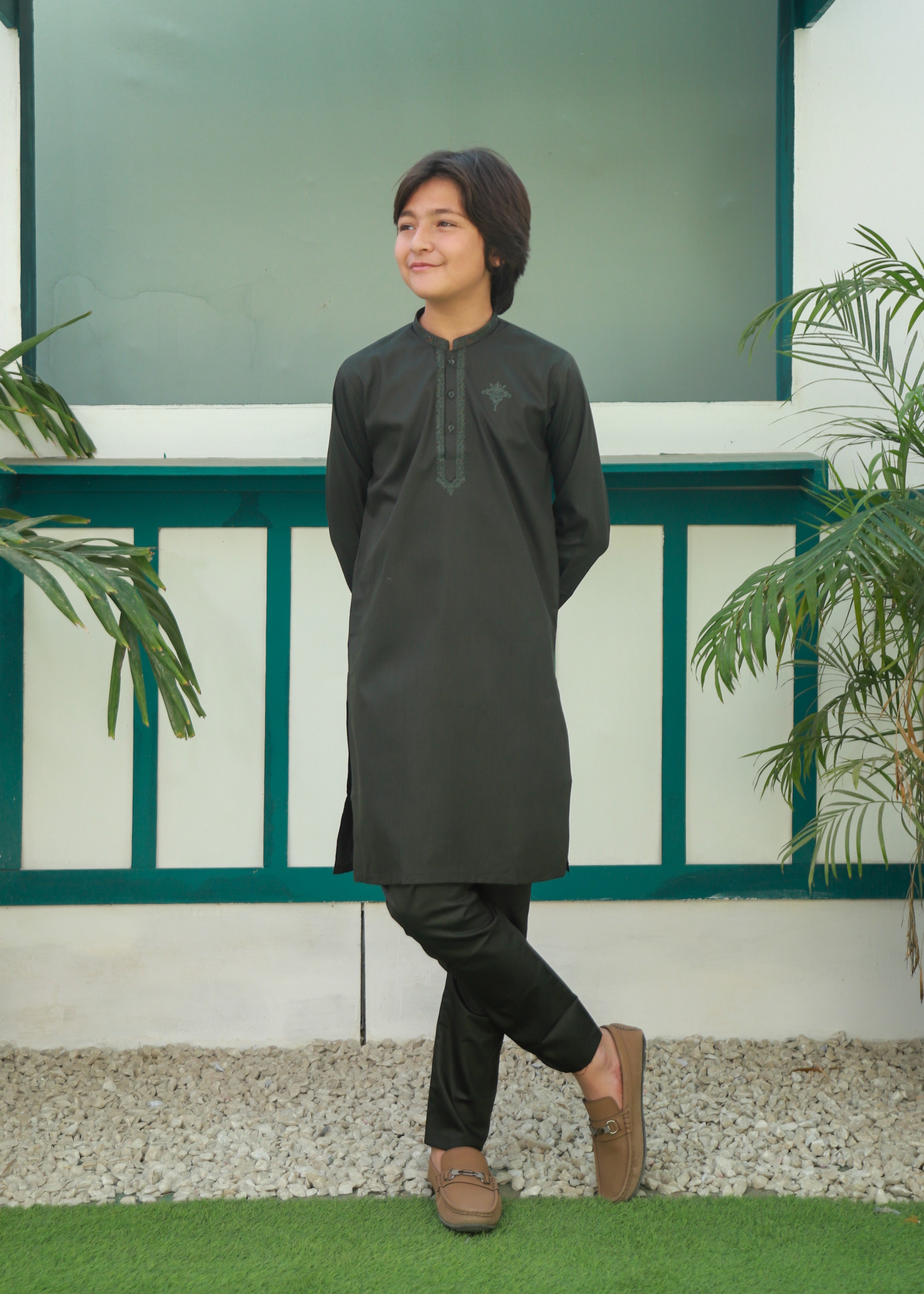 cotton Kurta Set in Dark green
