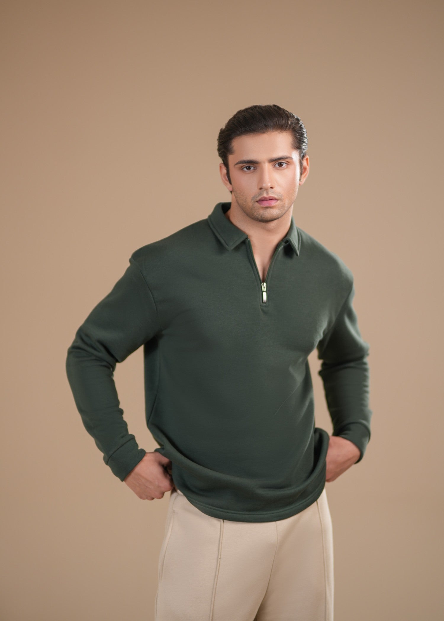 fleece Polo Shirt in Green