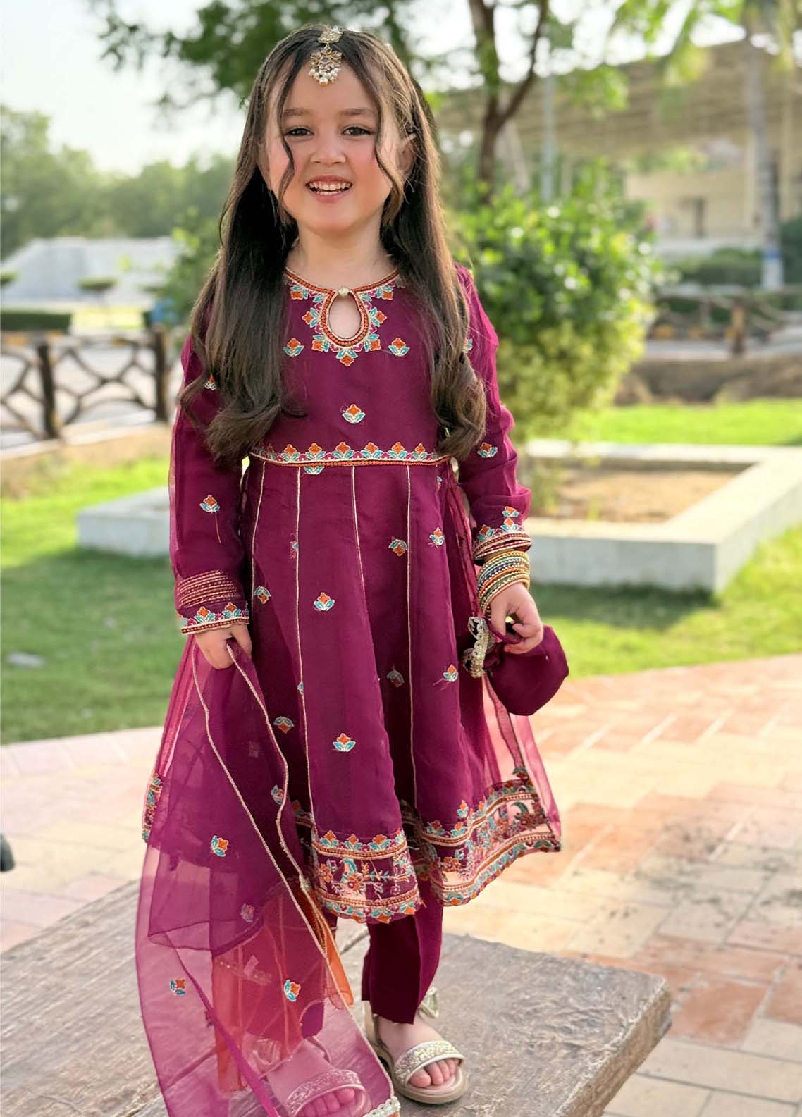 organza Pishwas in Magenta
