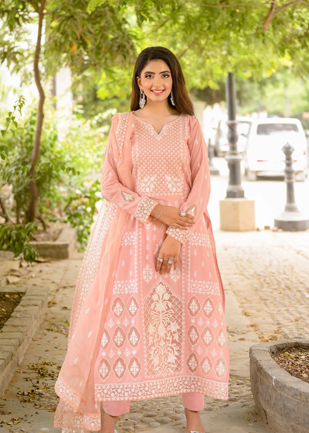 lawn Kurta Set in Rose pink