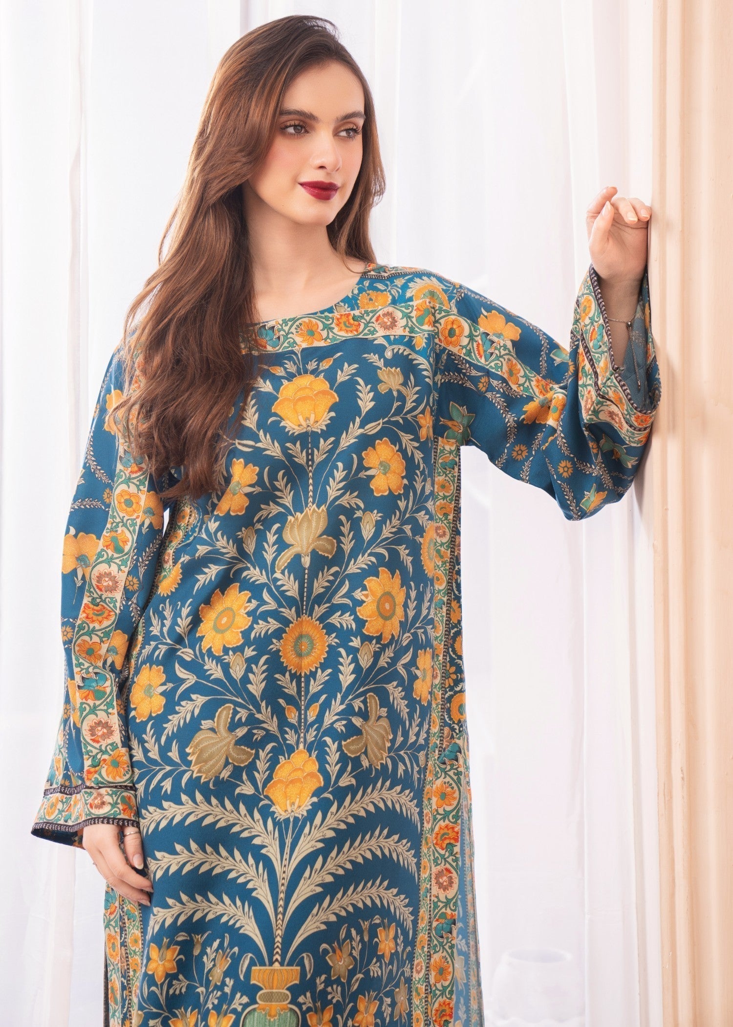 silk finish lawn Kurta Set in Teal
