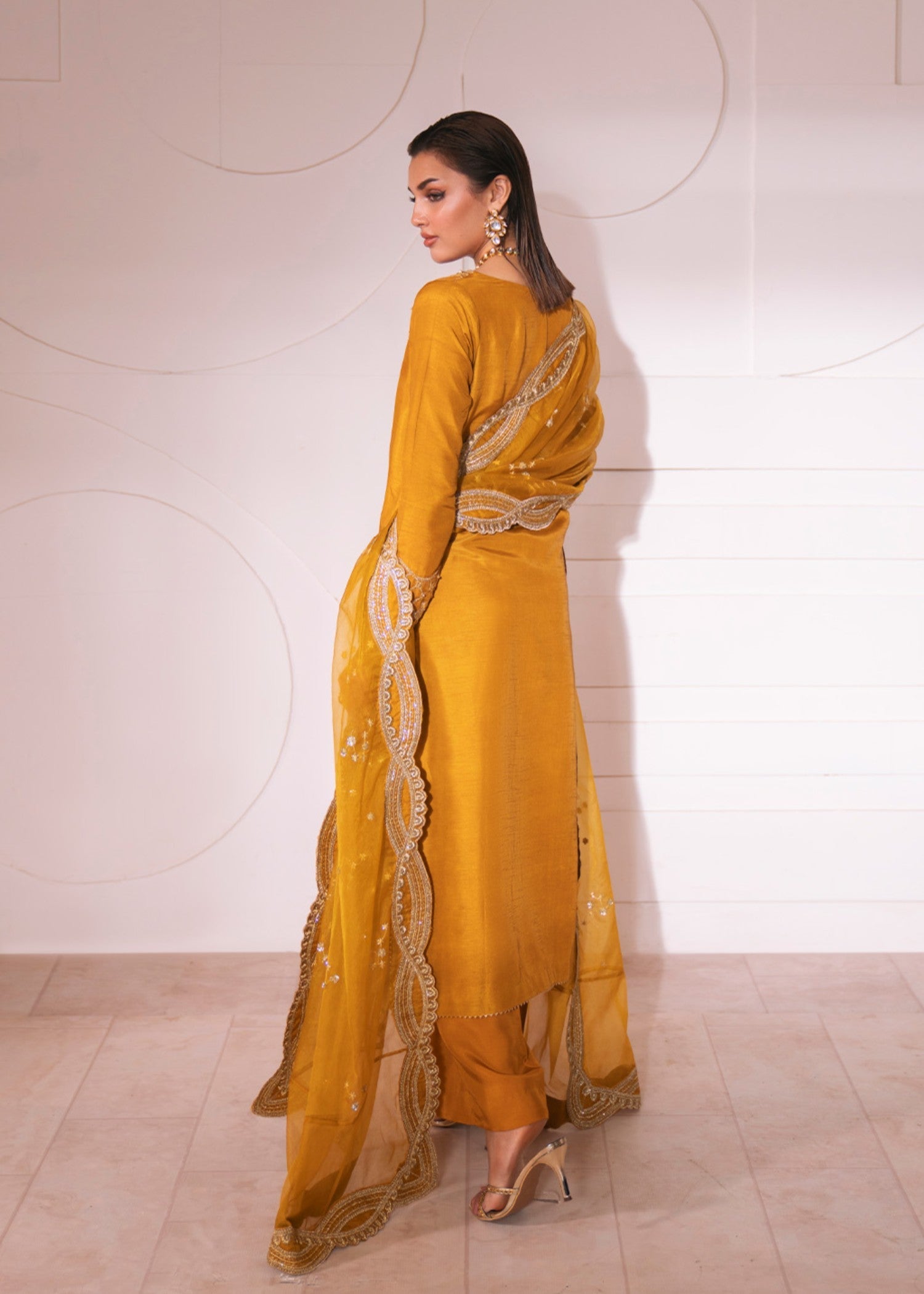 korean raw silk Kurta Set in Mustard