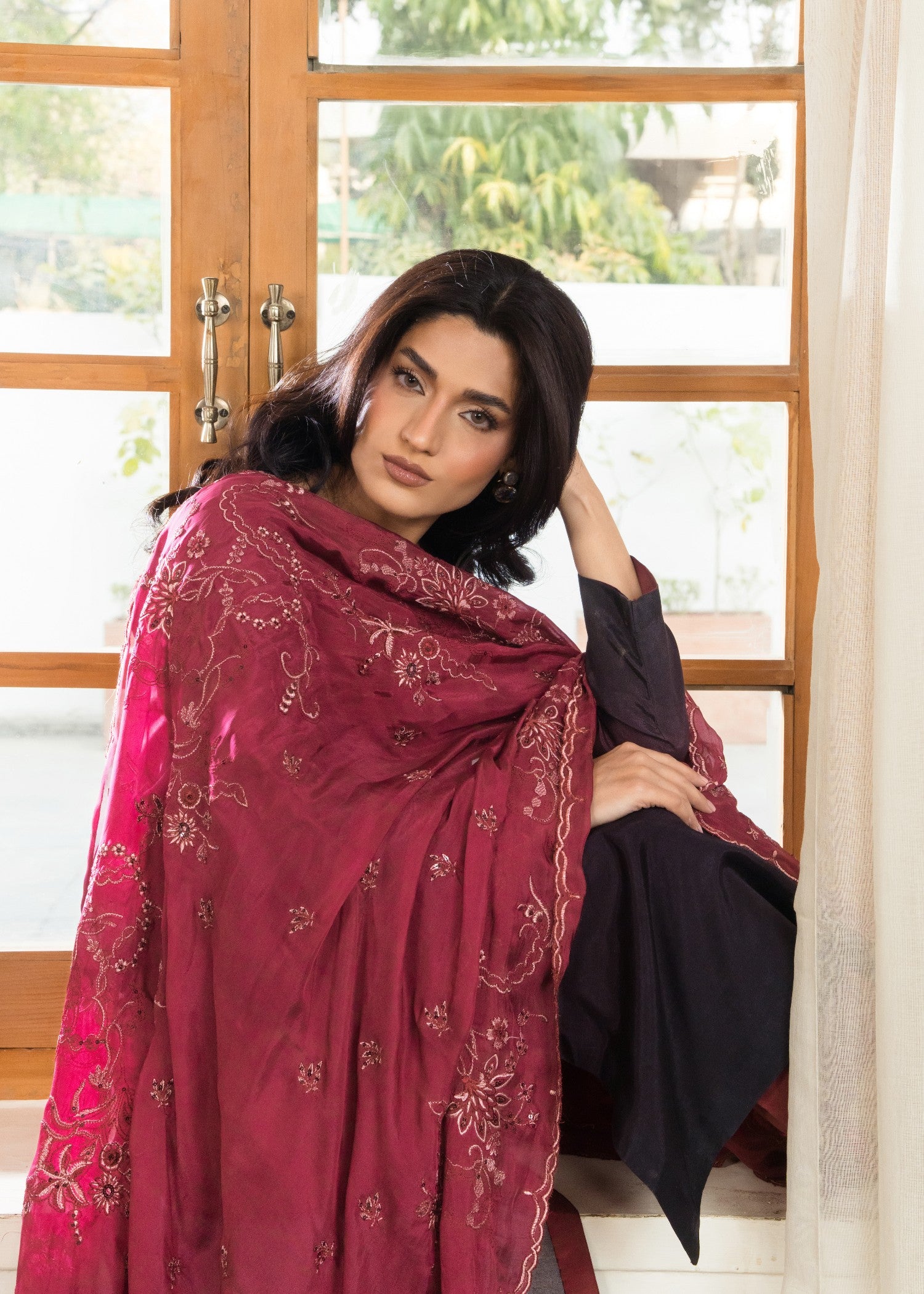 raw silk Kurta Set in Burgundy