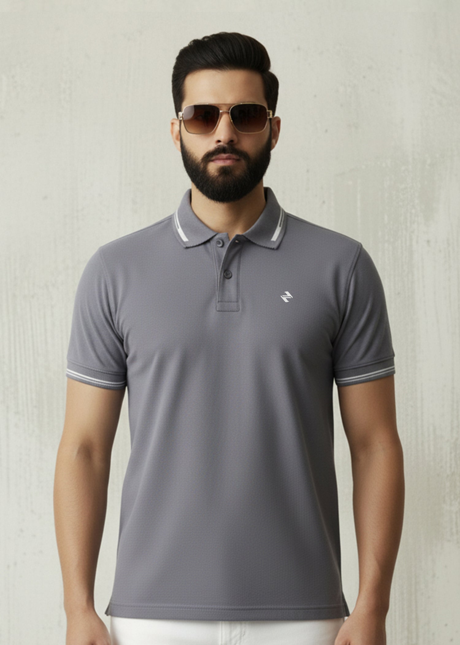 cambric cotton Polo Shirt in Grey