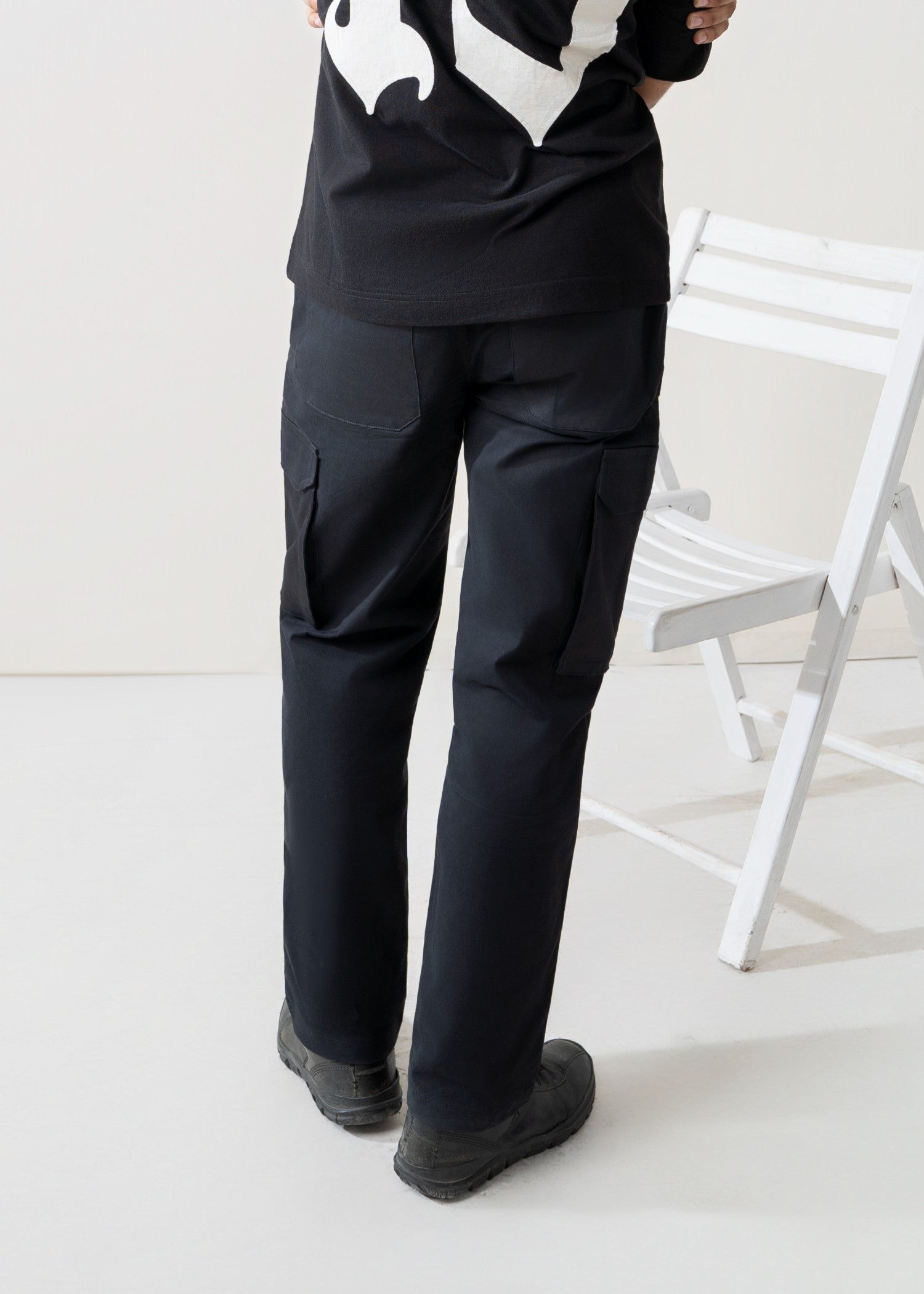twill cotton Trousers in Charcoal black