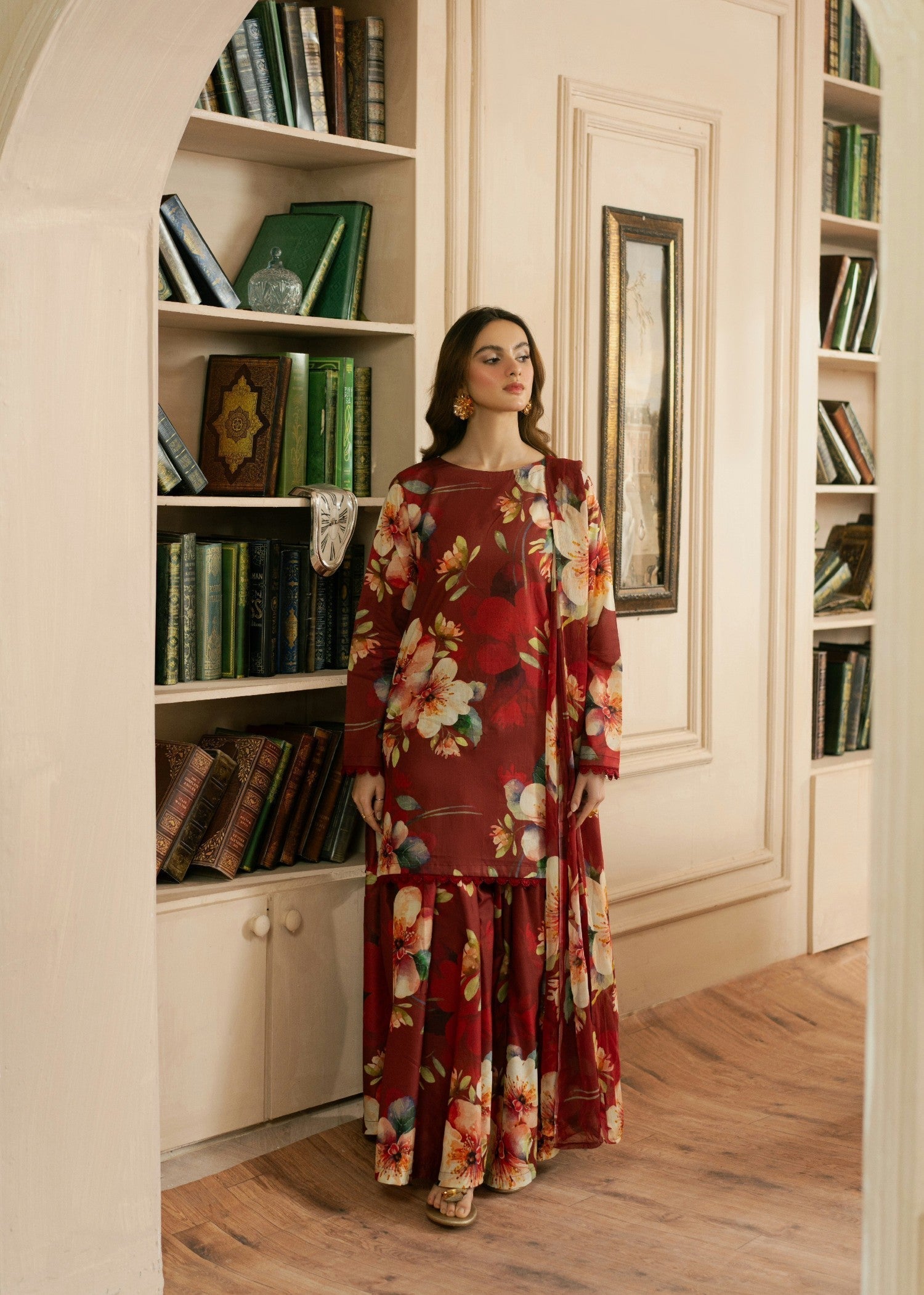 lawn Sharara in Maroon