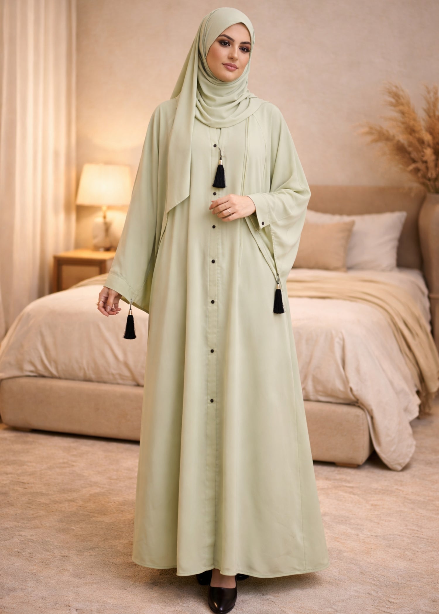 georgette chiffon Abaya in Sage green