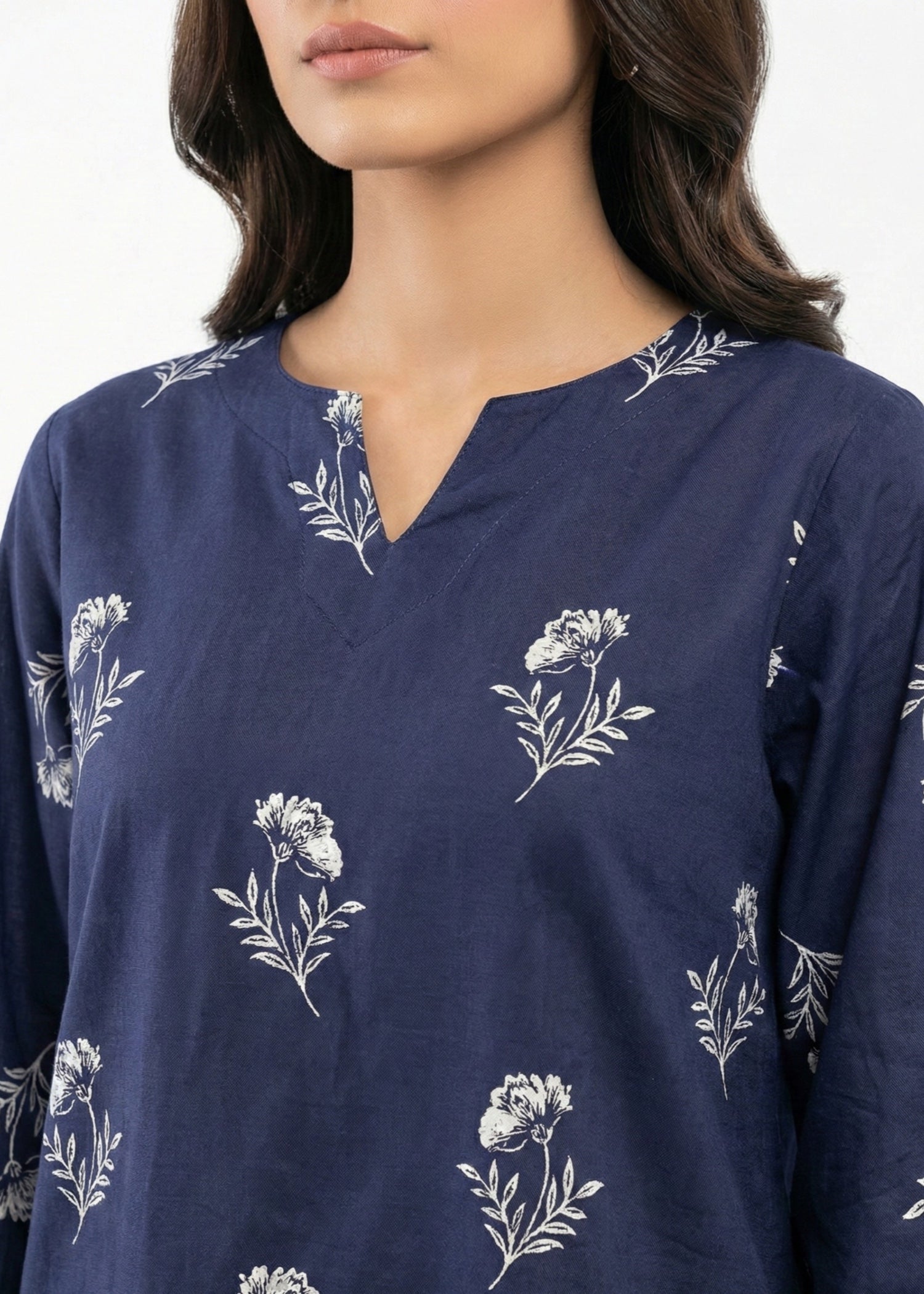 linen Kurta Set in Off-white, navy blue