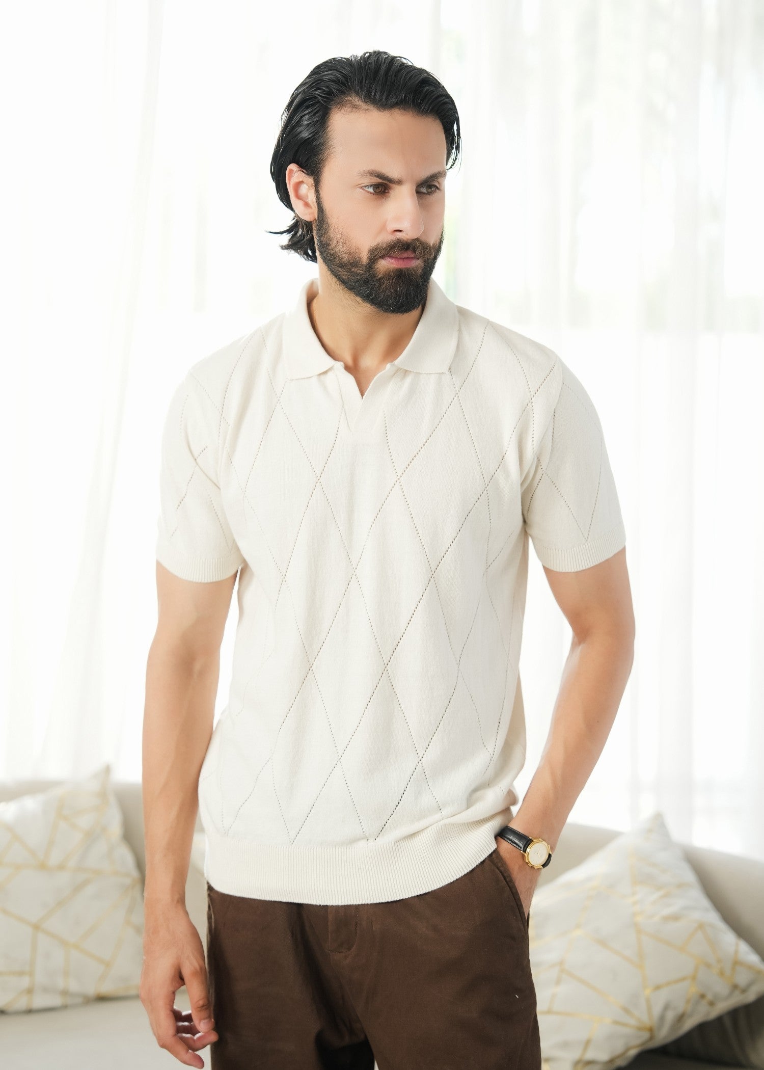 cotton Polo Shirt in Antique white