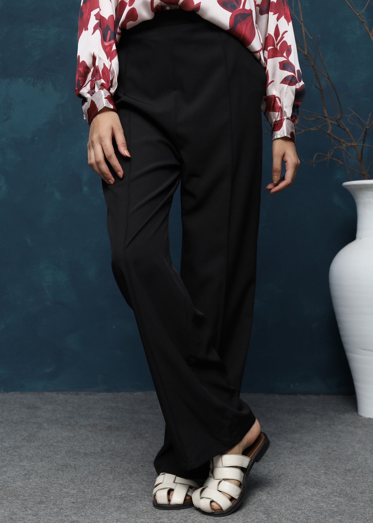 twill polyester Pants in Black