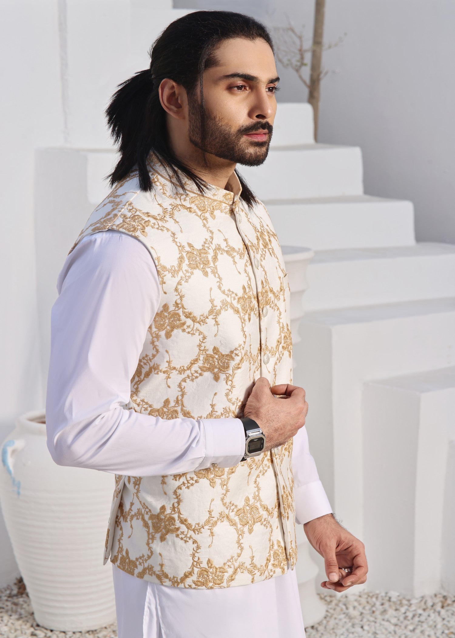 raw silk Waistcoat in White