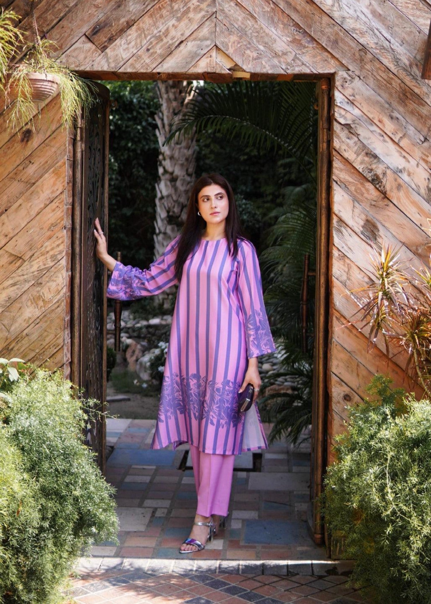 crepe Kurta Set in Lavender